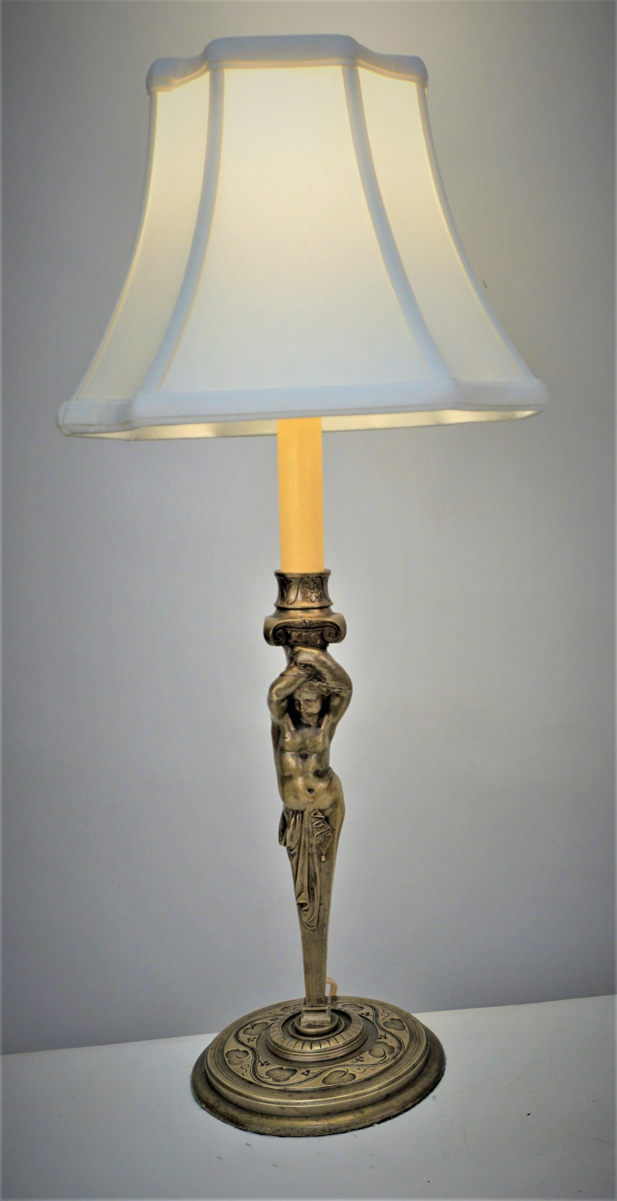 19th Century Electrified Bronze Candlestick Lamp For Sale 7
