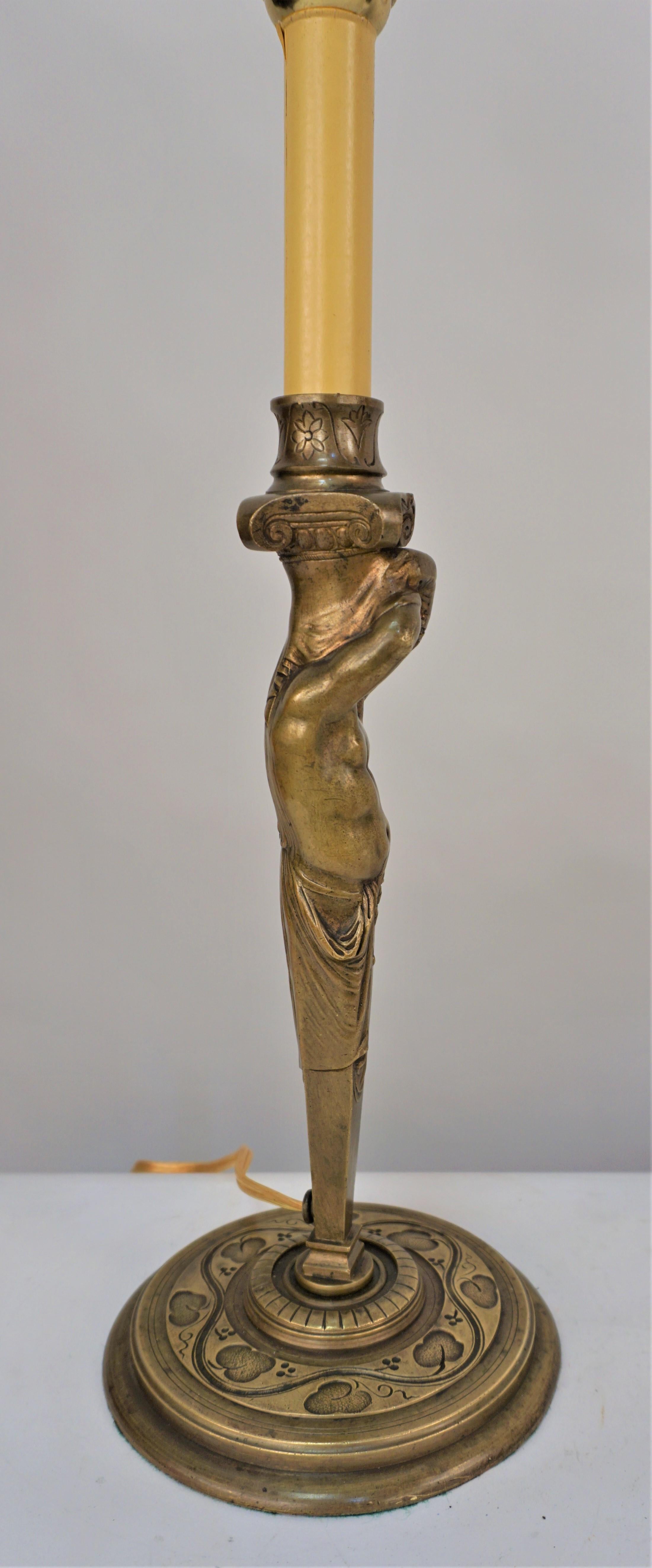 19th Century Electrified Bronze Candlestick Lamp For Sale 4