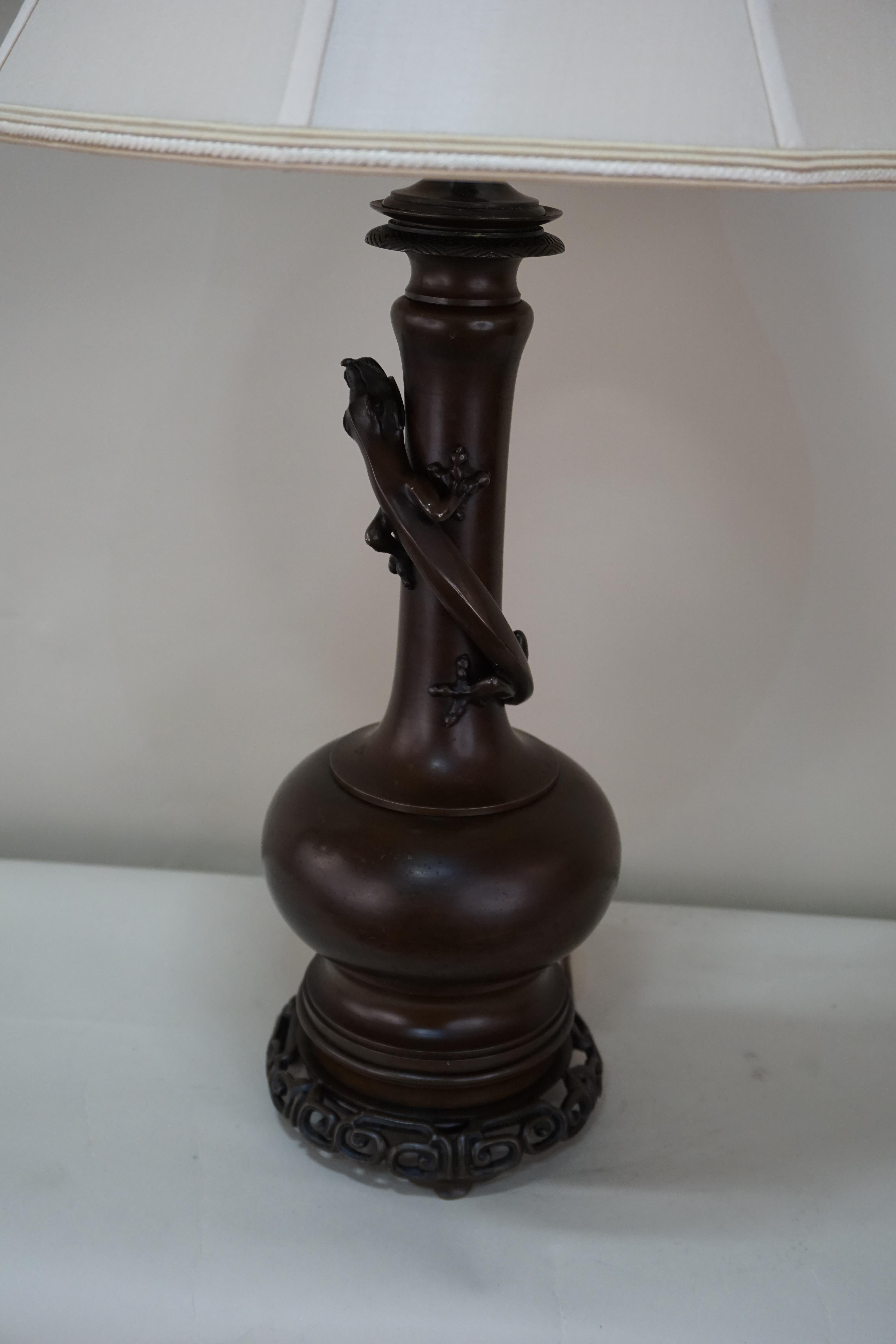 French 19th Century Electrified Bronze Oil Lamp