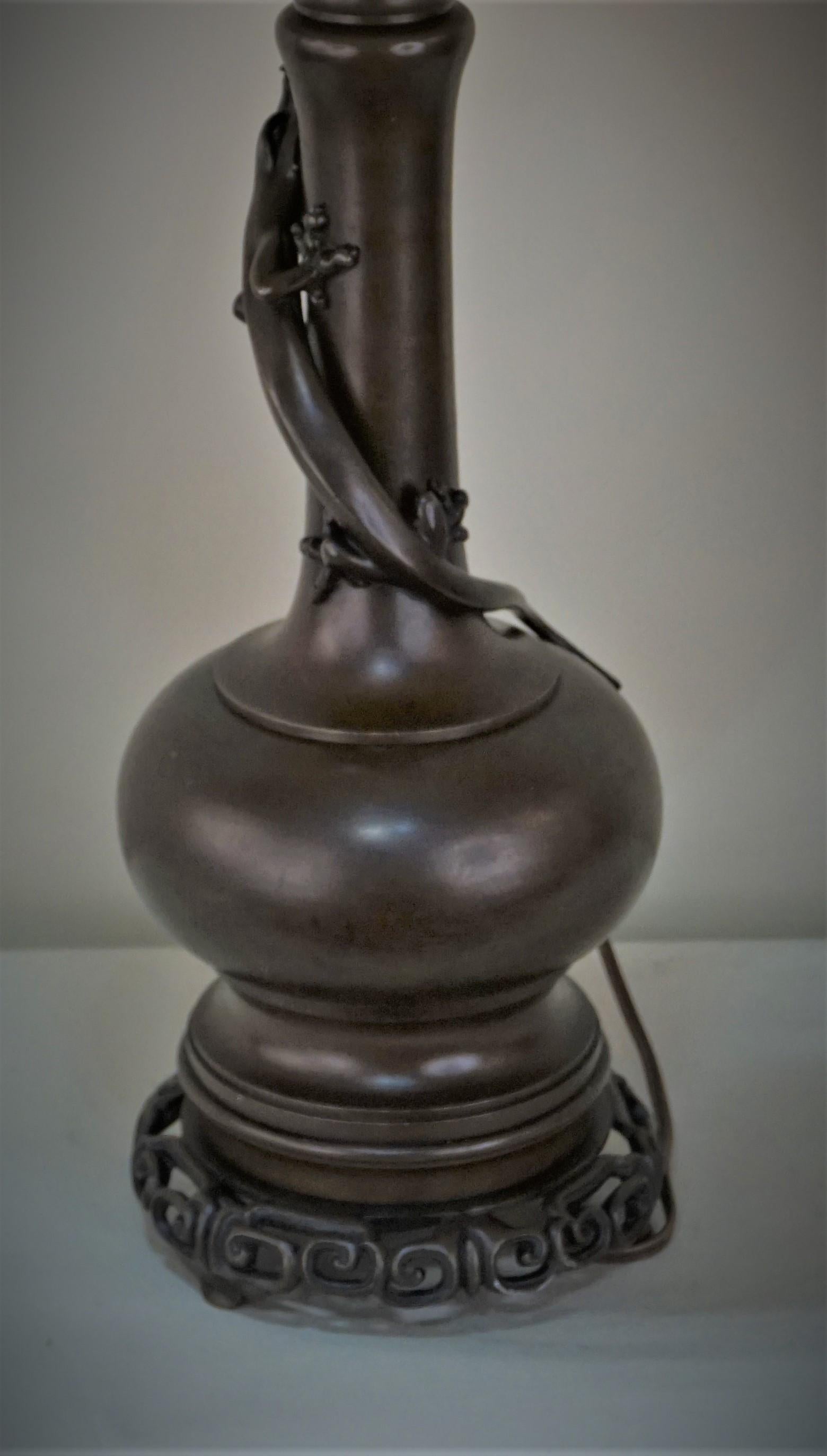 19th Century Electrified Bronze Oil Lamp 1