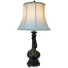 19th Century Electrified Bronze Oil Lamp