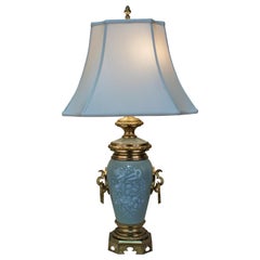 19th Century Electrified French Porcelain Oil Lamps with Bronze Mounting