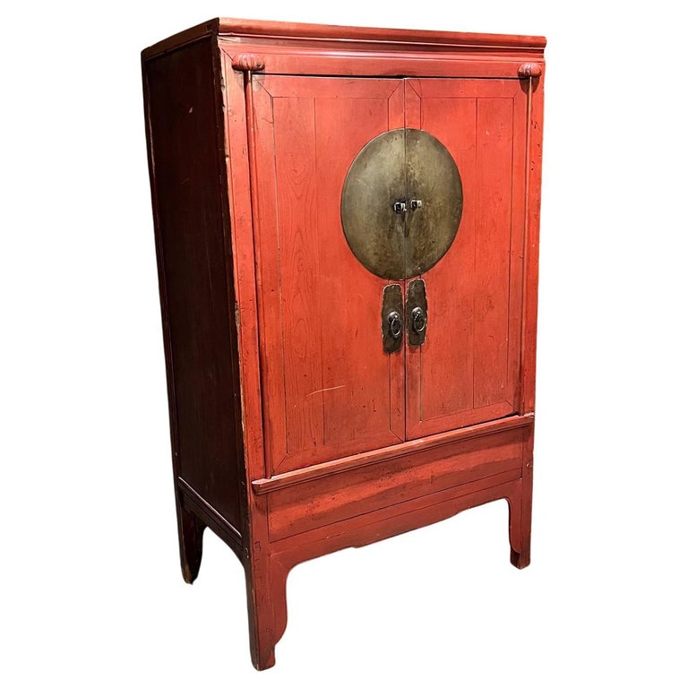 red chinese dresser Late 18th-Century 42x 22.5 x 74 Red 2-Door Chinese Cabinet