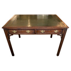 Antique 19th Century Elegant Mahogany & Green Tooled Leather Two Sided Writing Desk