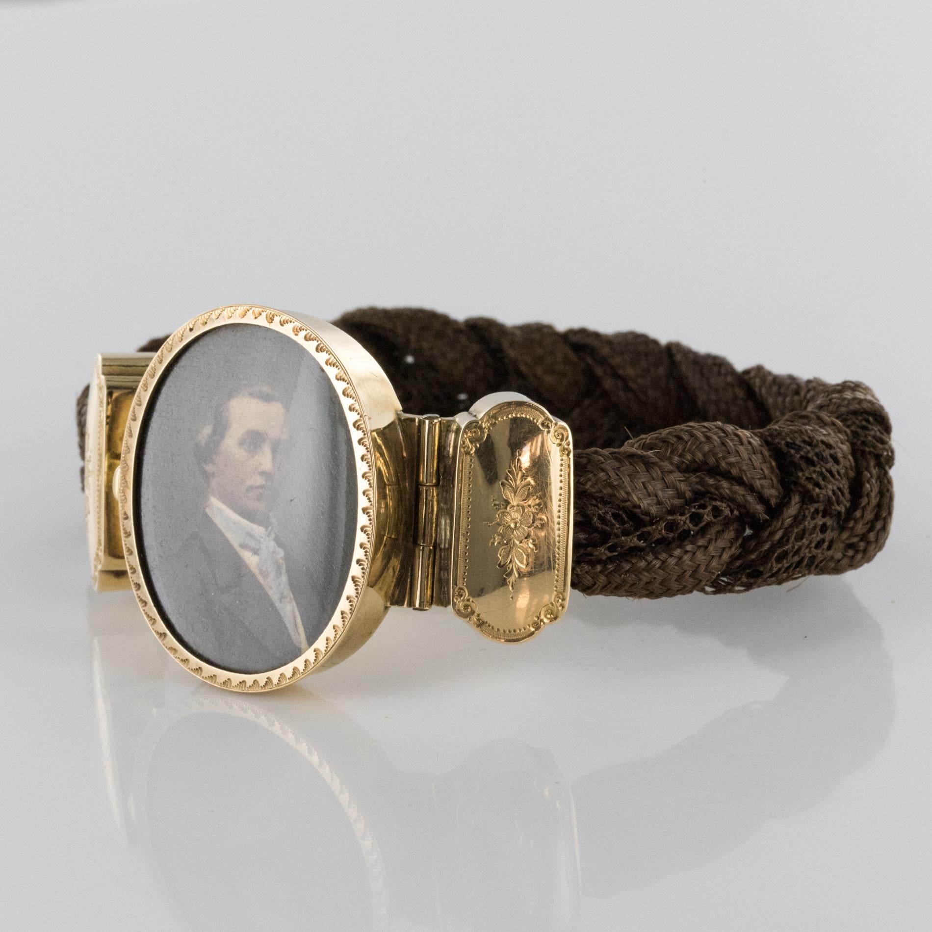 19th Century Elegant Photography 18 Karat Yellow Gold Hair Bracelet In Good Condition For Sale In Poitiers, FR