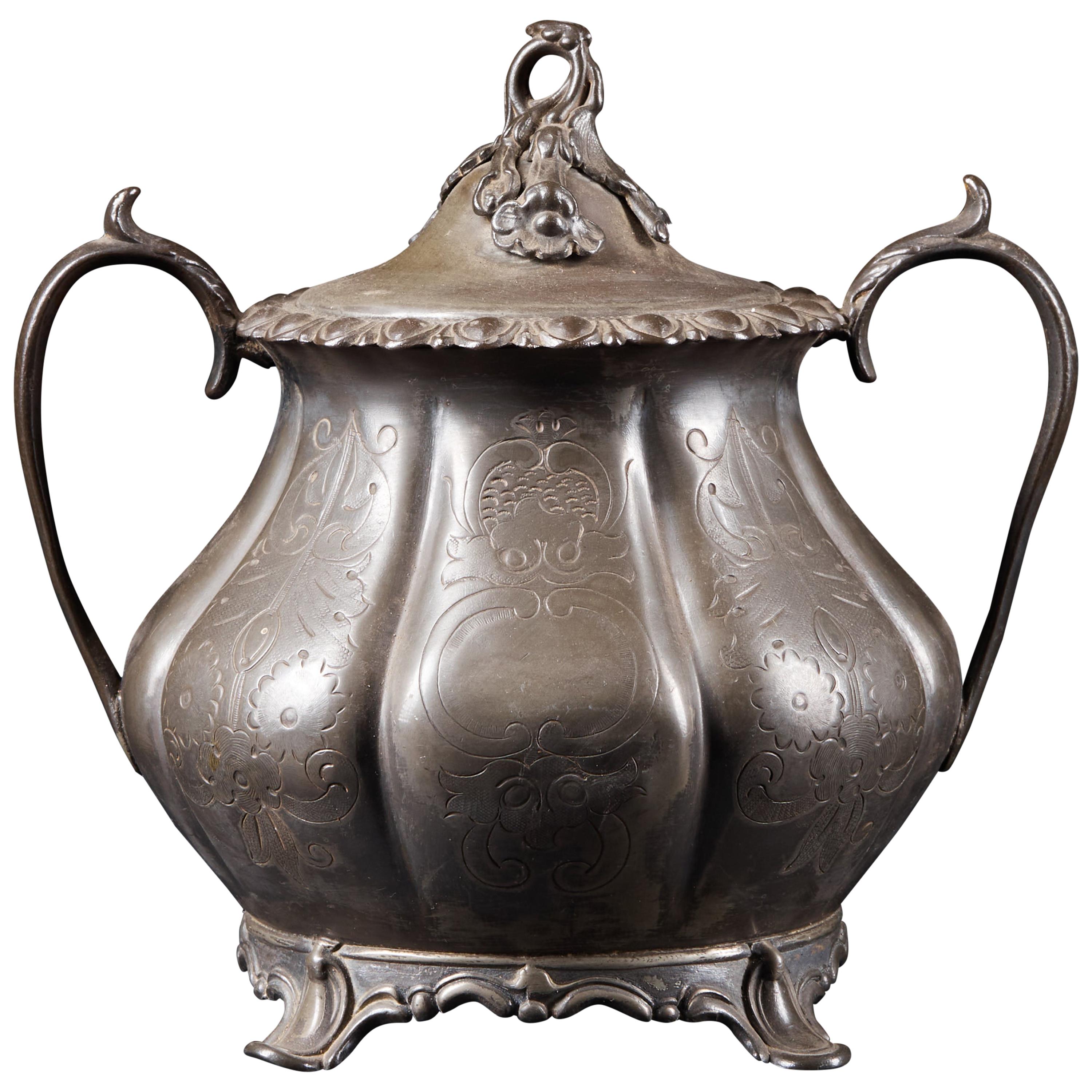 19th Century, Elegant Sugar or Cream Pot with an Embossed Floral Pattern