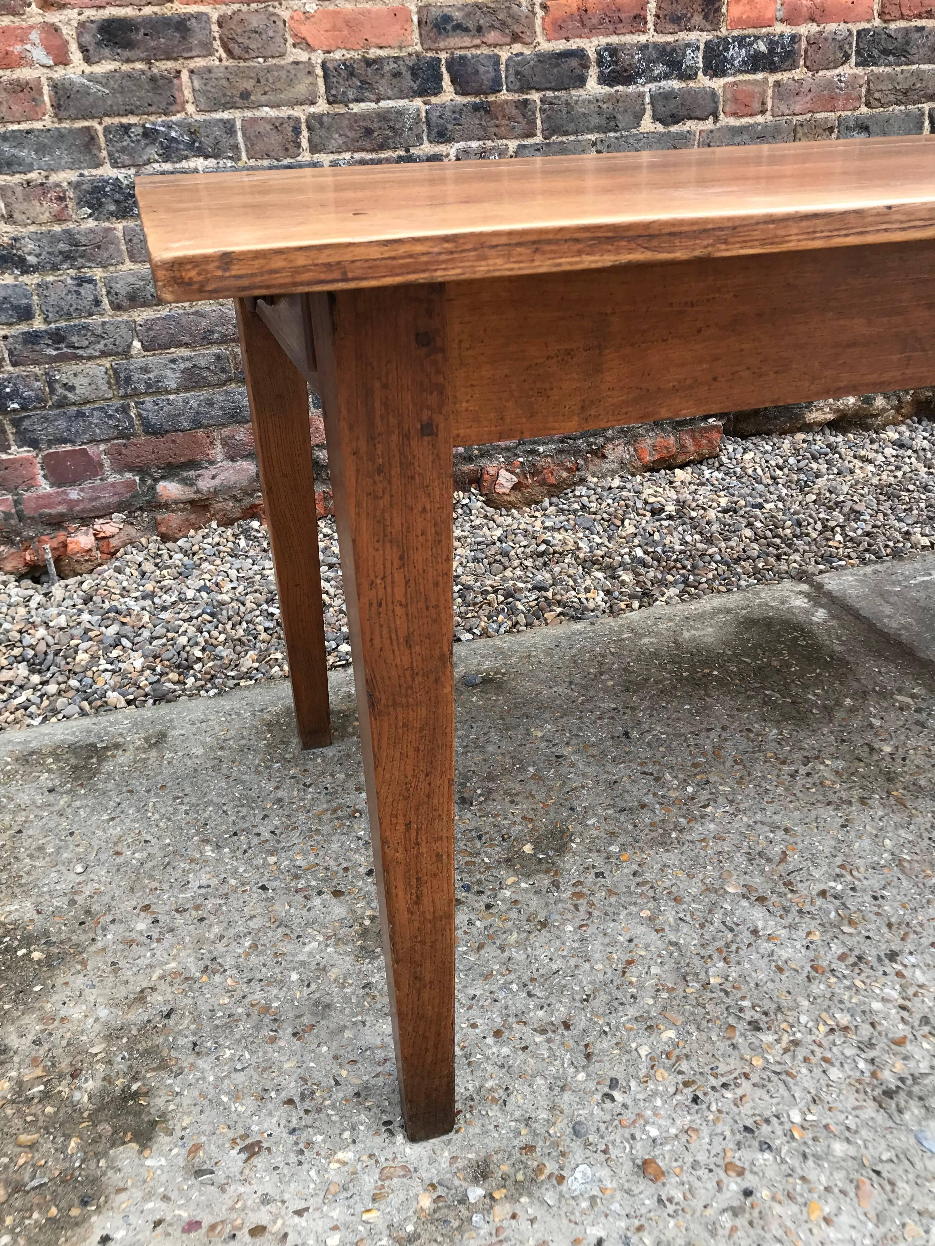 Hand-Crafted 19th Century Elm Antique French Farmhouse Table with Tapered Legs and Drawer