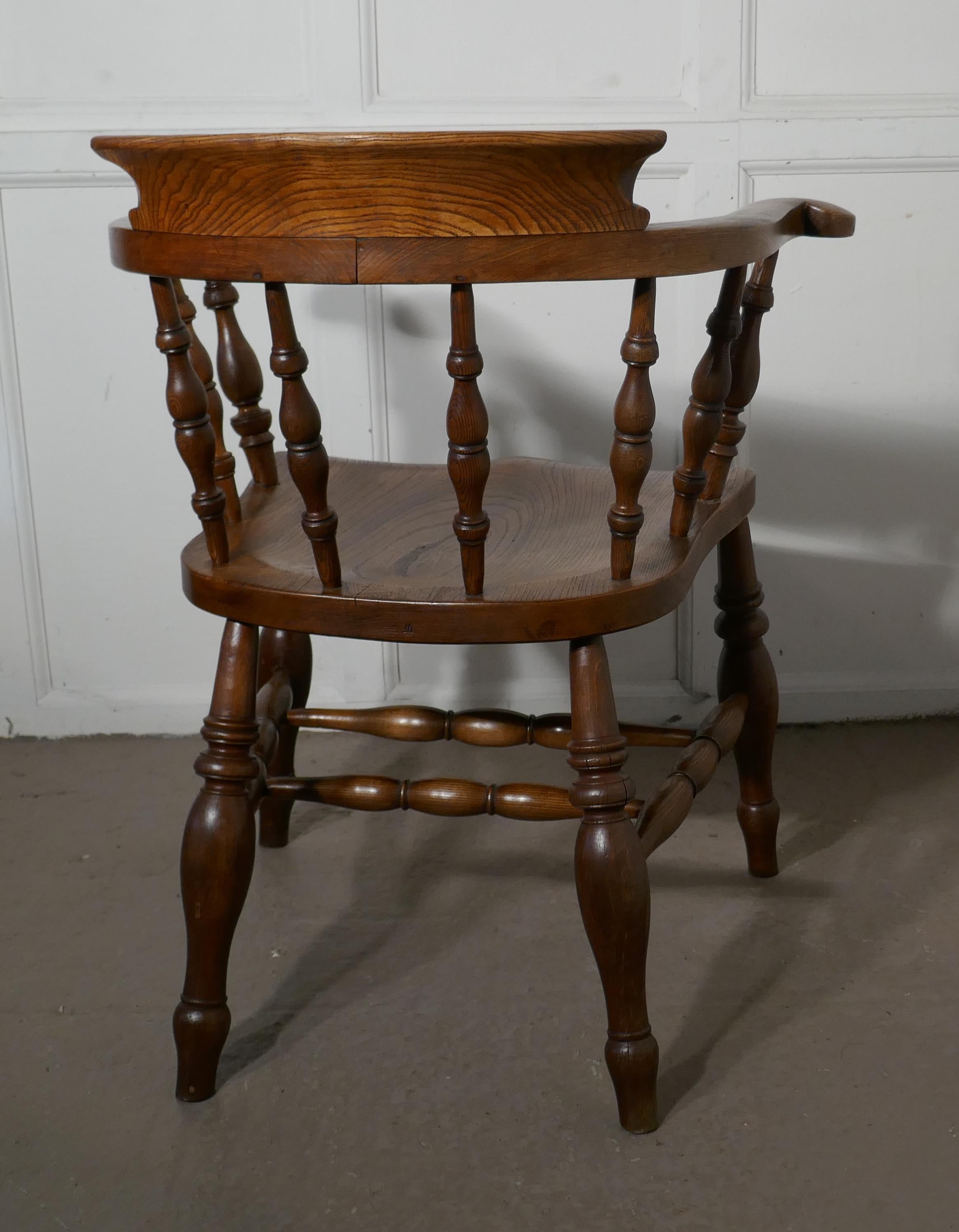 Country 19th Century Elm and Ash Smokers Bow Office or Desk Chair For Sale