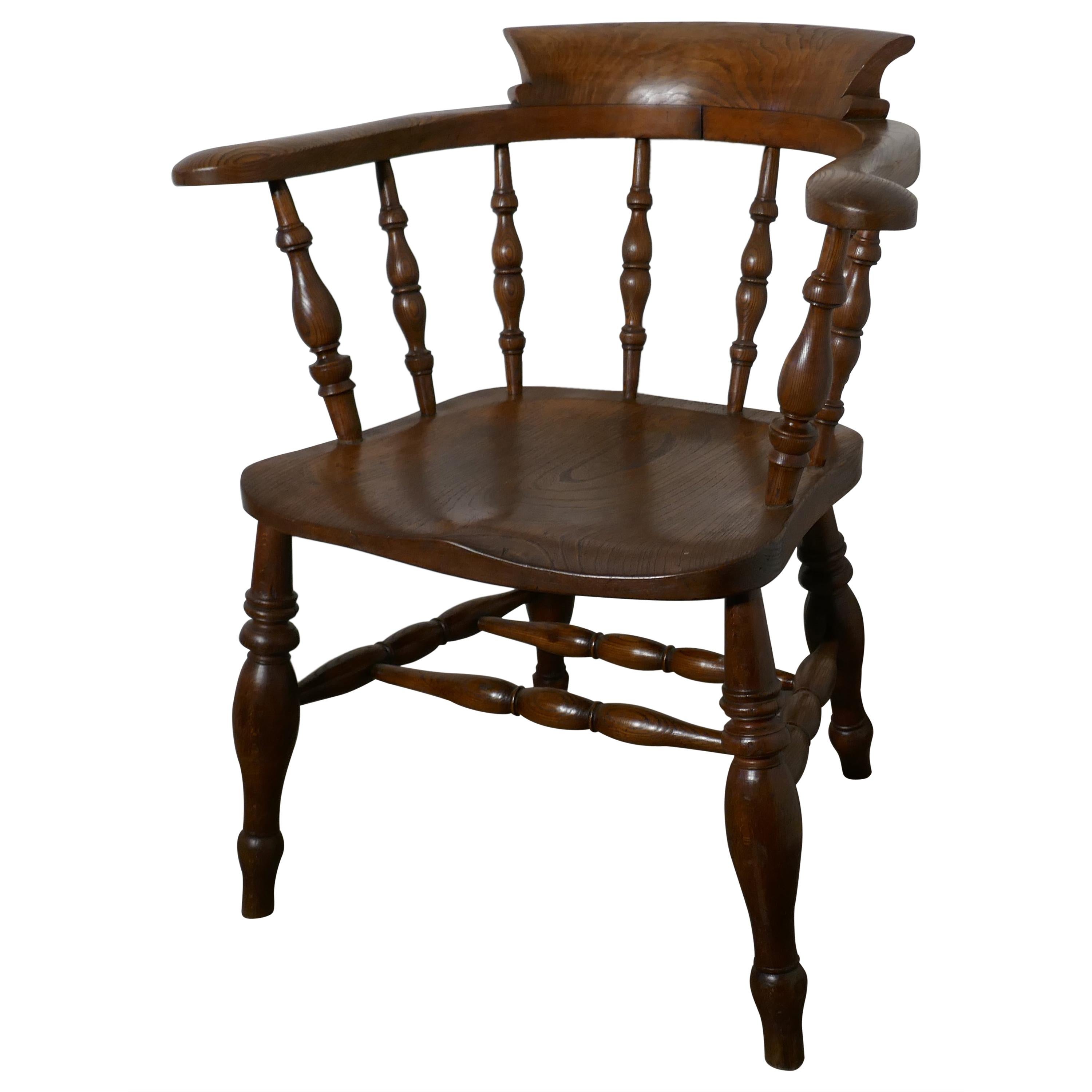 19th Century Elm and Ash Smokers Bow Office or Desk Chair For Sale