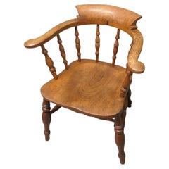 Antique 19th Century Elm & Ash Smokers Bow Office or Desk Chair