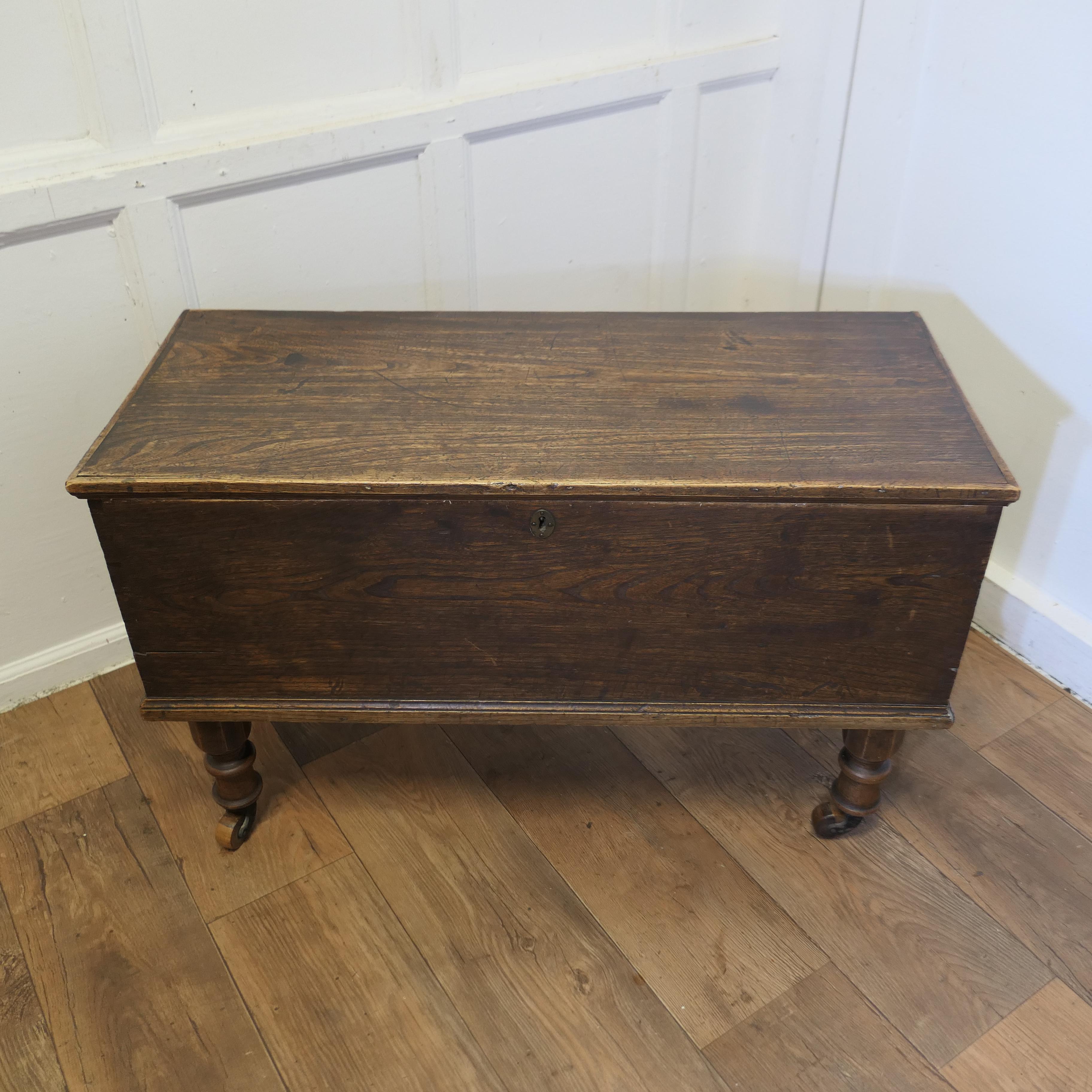 Country 19th Century Elm Box on Wheels  This is a good elm box For Sale
