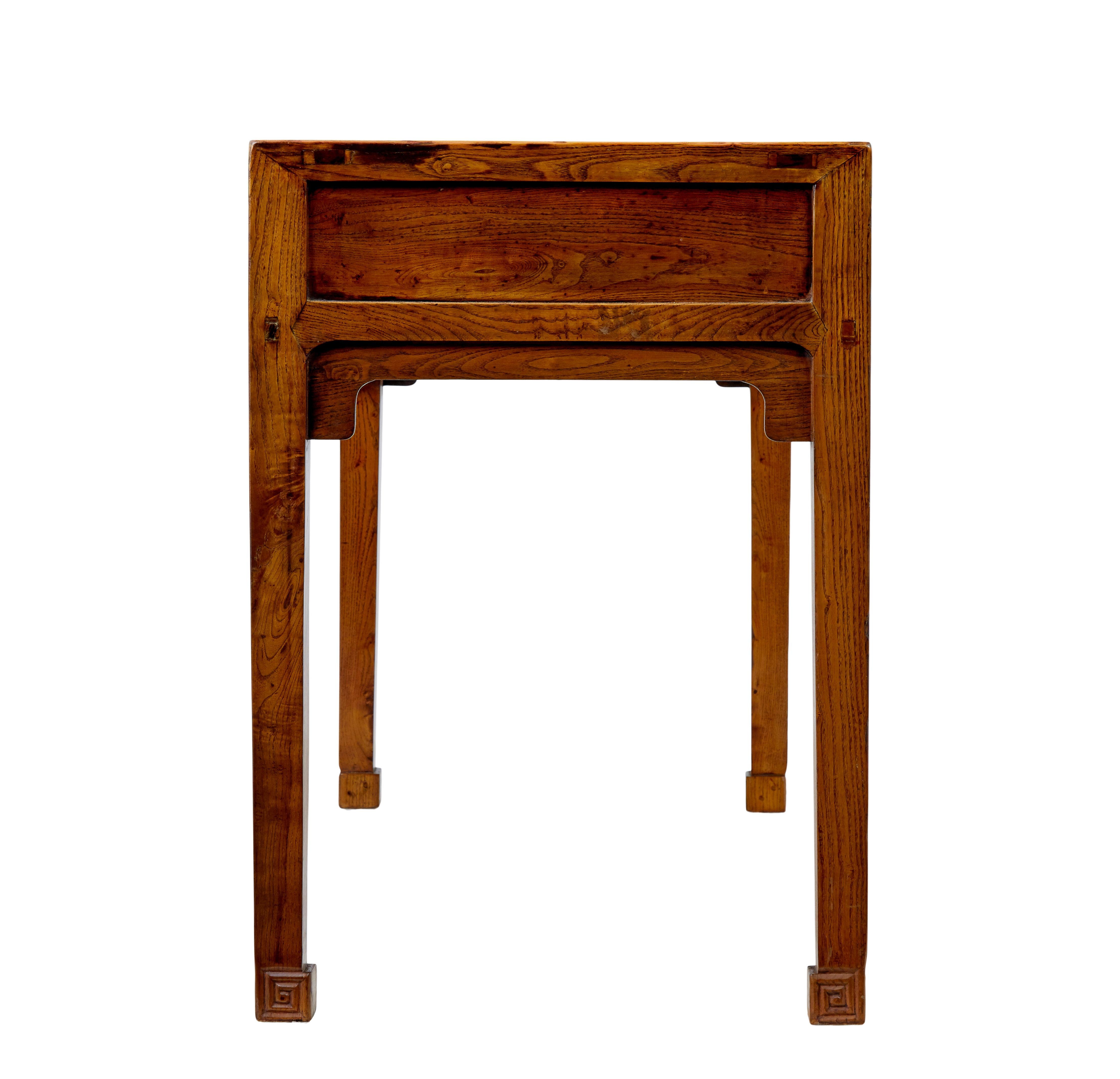 Hand-Carved 19th century elm Chinese console table sideboard For Sale