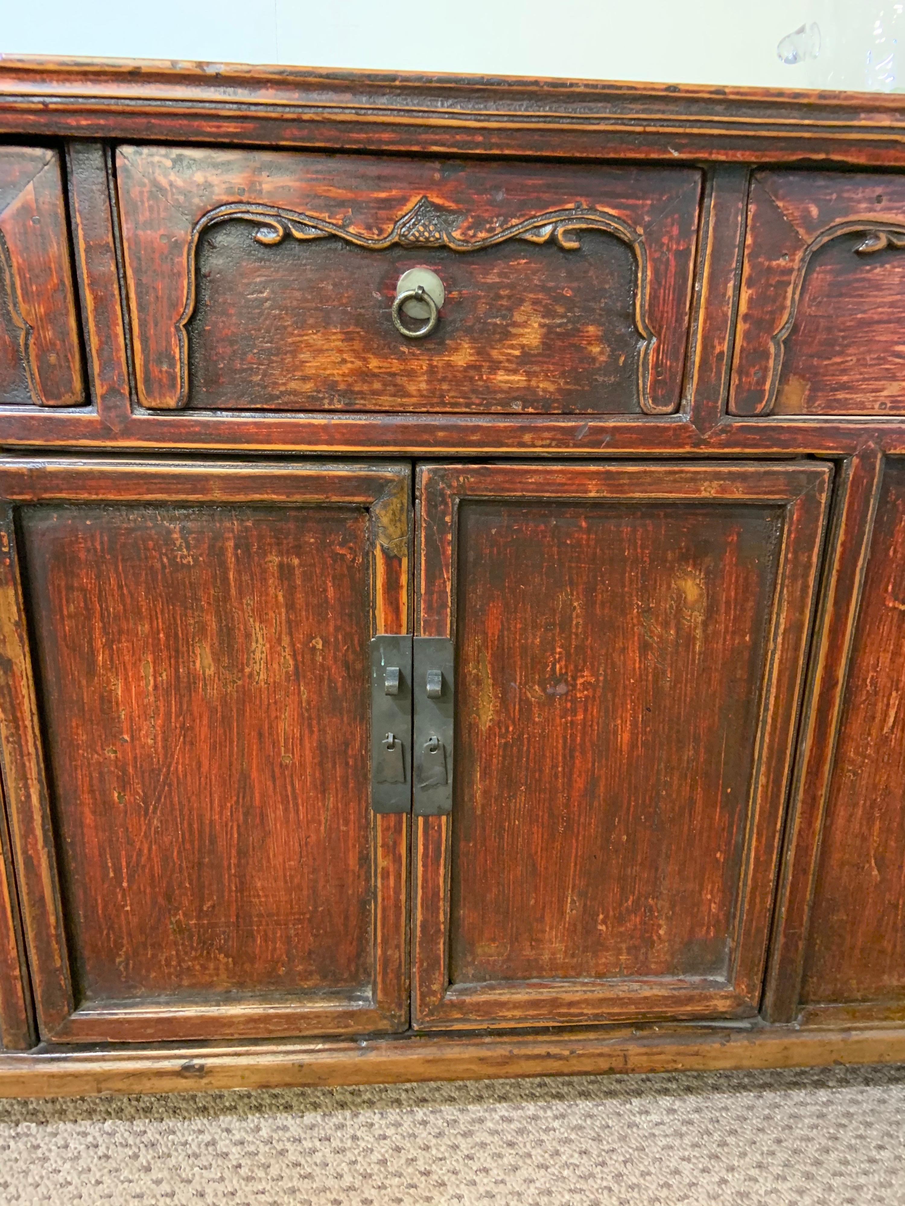 Carved 19th Century Elm Chinese Sideboard For Sale