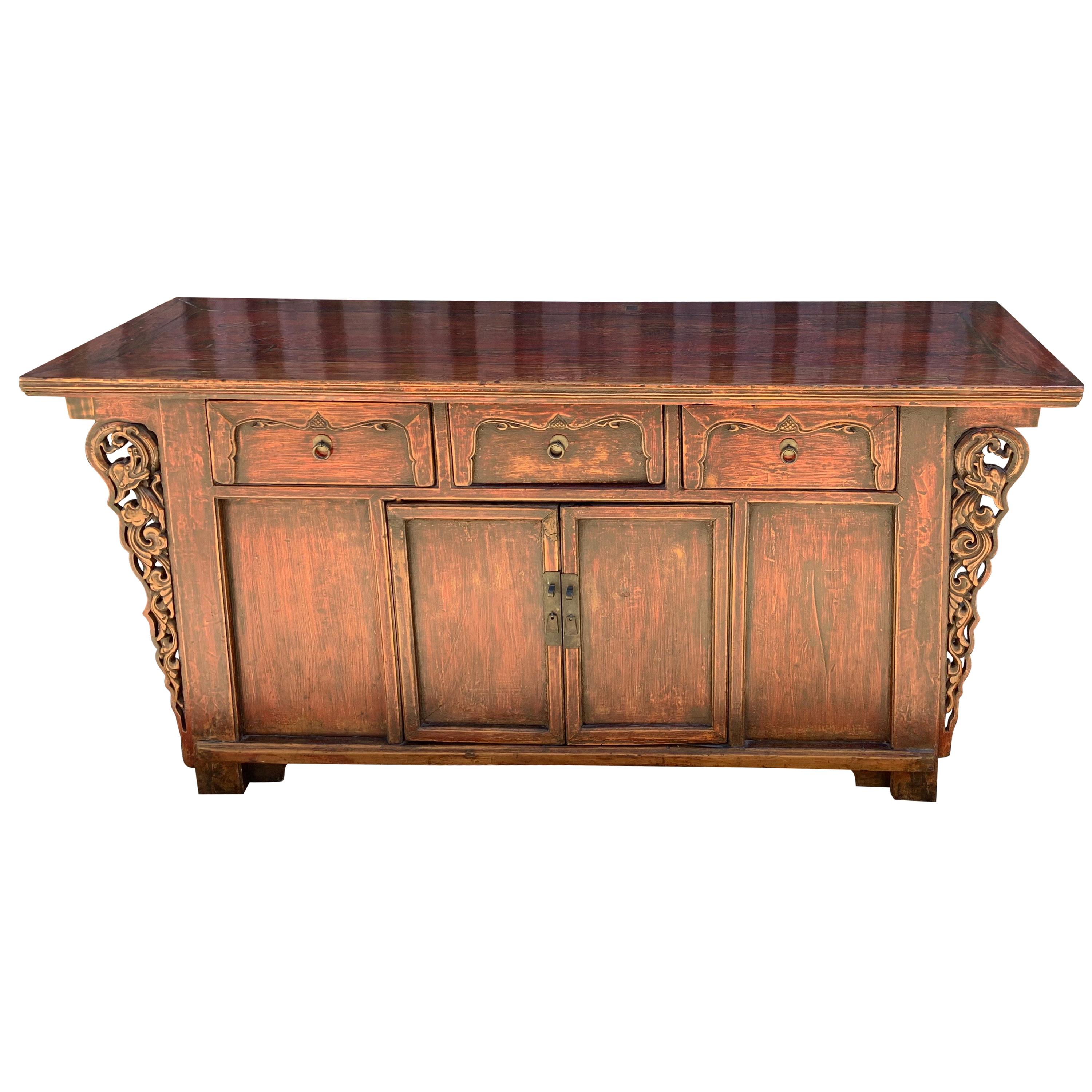 19th Century Elm Chinese Sideboard For Sale