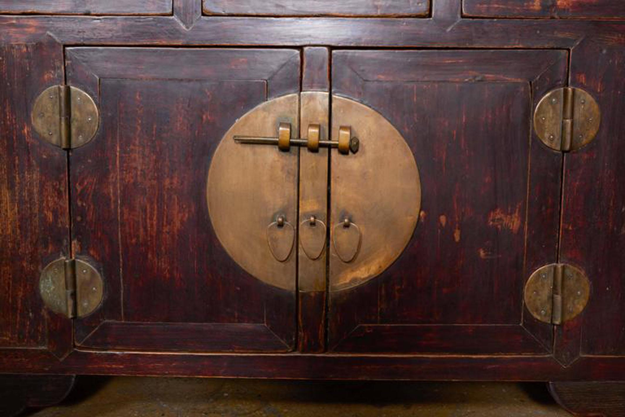 Chinese 19th Century Elm Coffer Cabinet / Console, Tianjin China For Sale