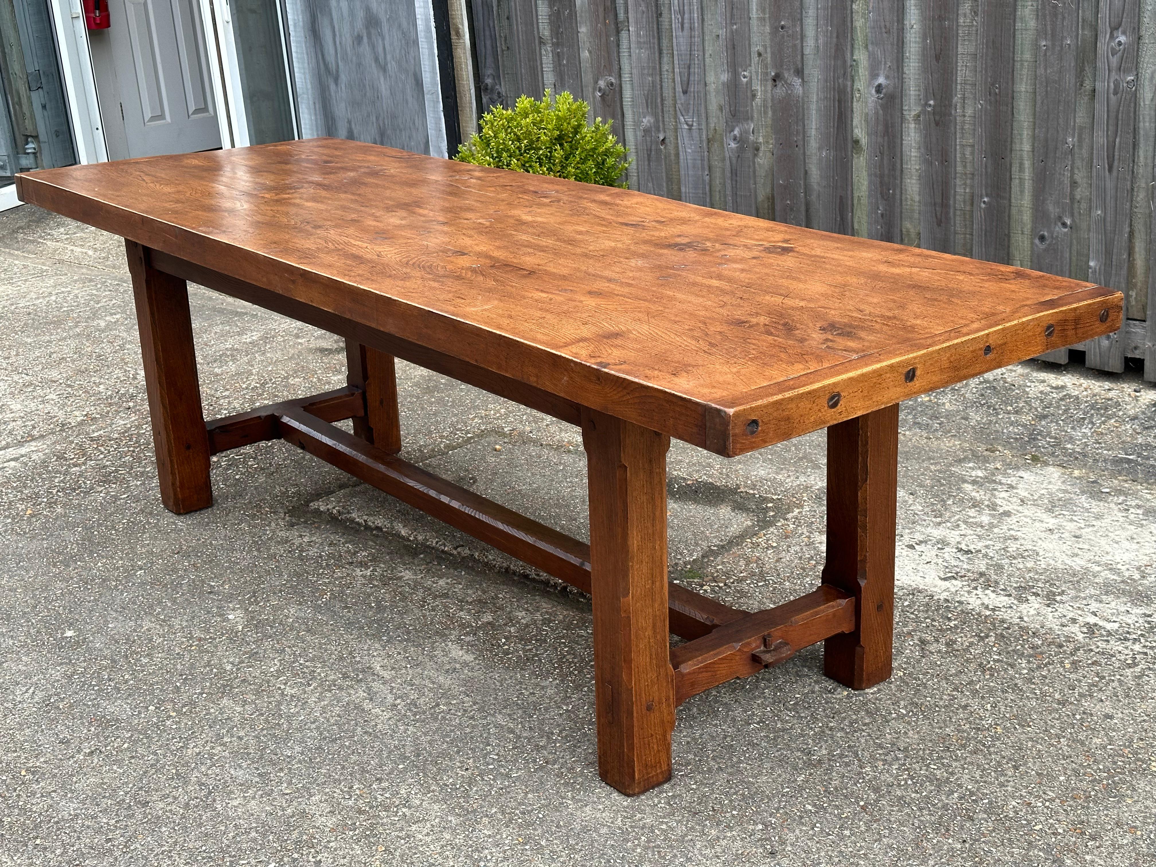 French Provincial 19th Century Elm Farmhouse Table  For Sale
