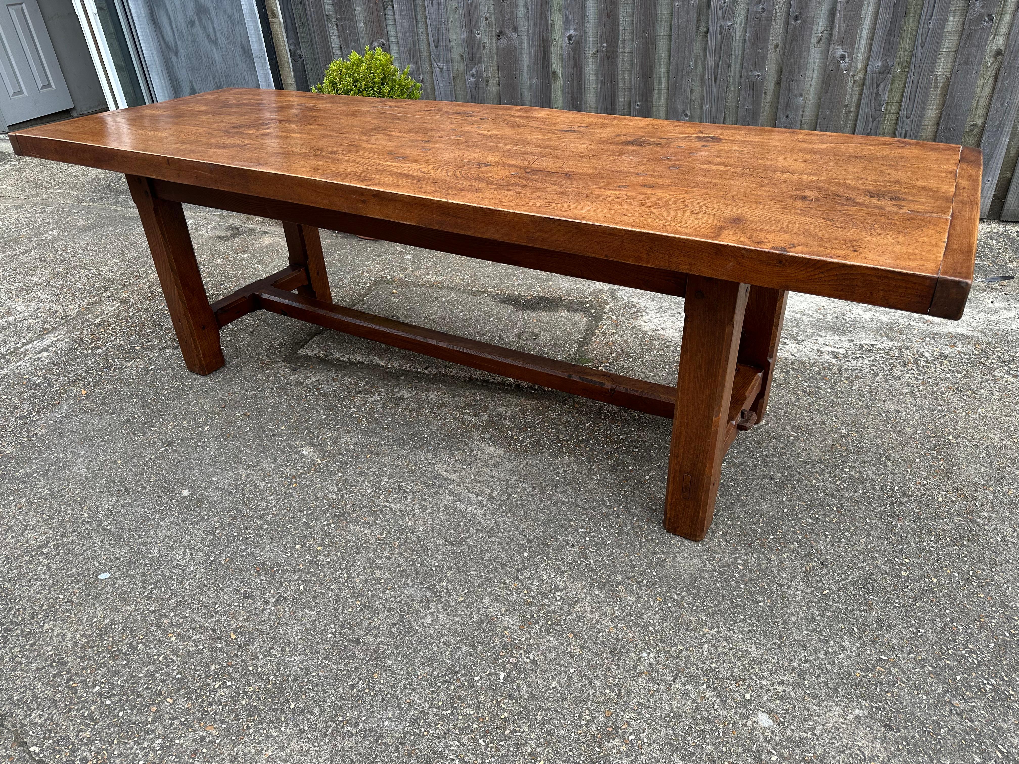 French 19th Century Elm Farmhouse Table  For Sale