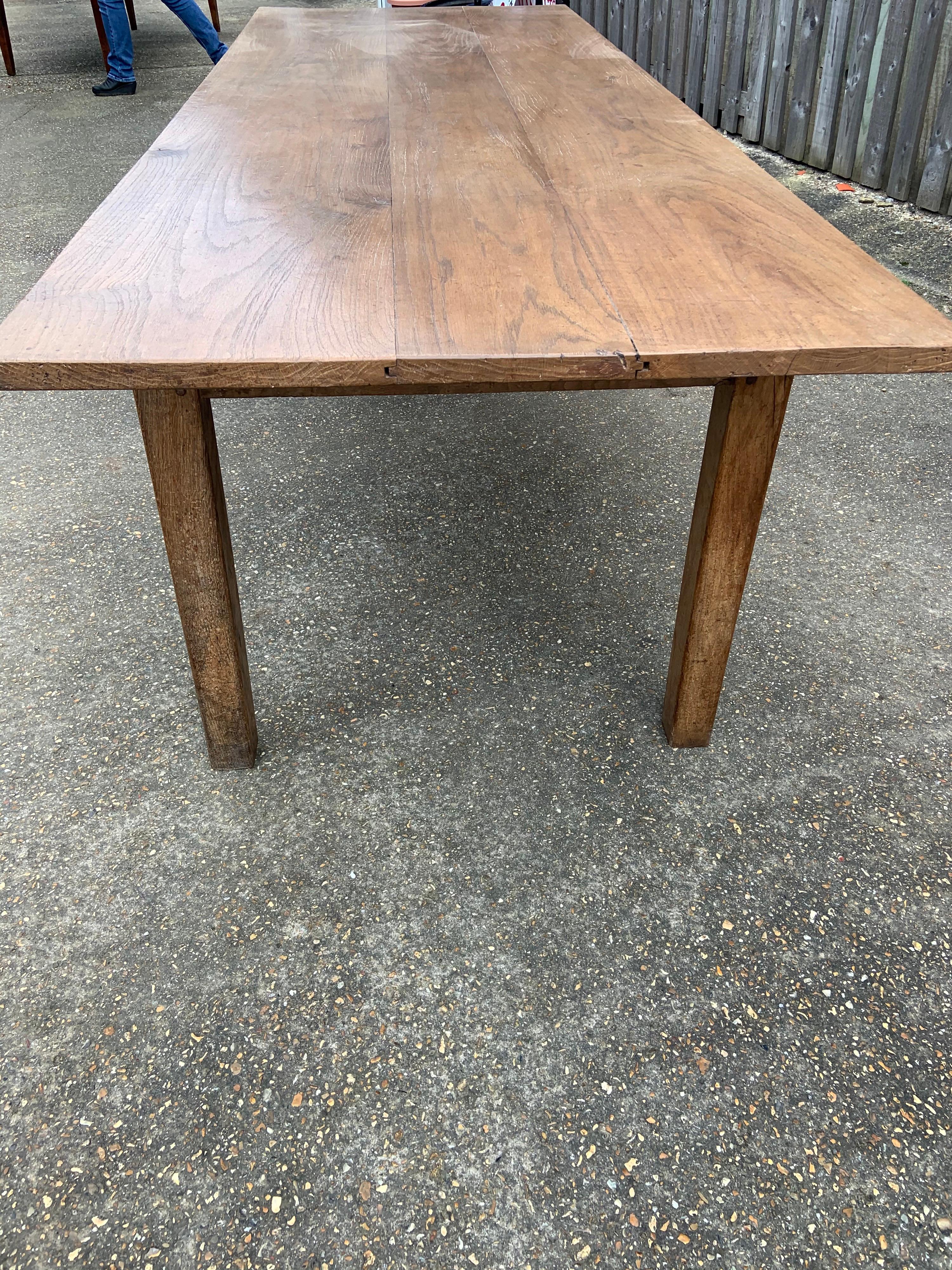 Hand-Crafted 19th Century Elm Farmhouse Table with Square Legs