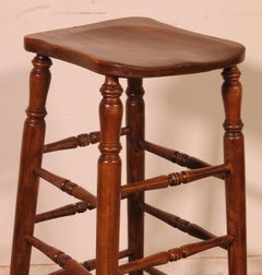 Tabouret de bar haut en orme du 19e siècle
