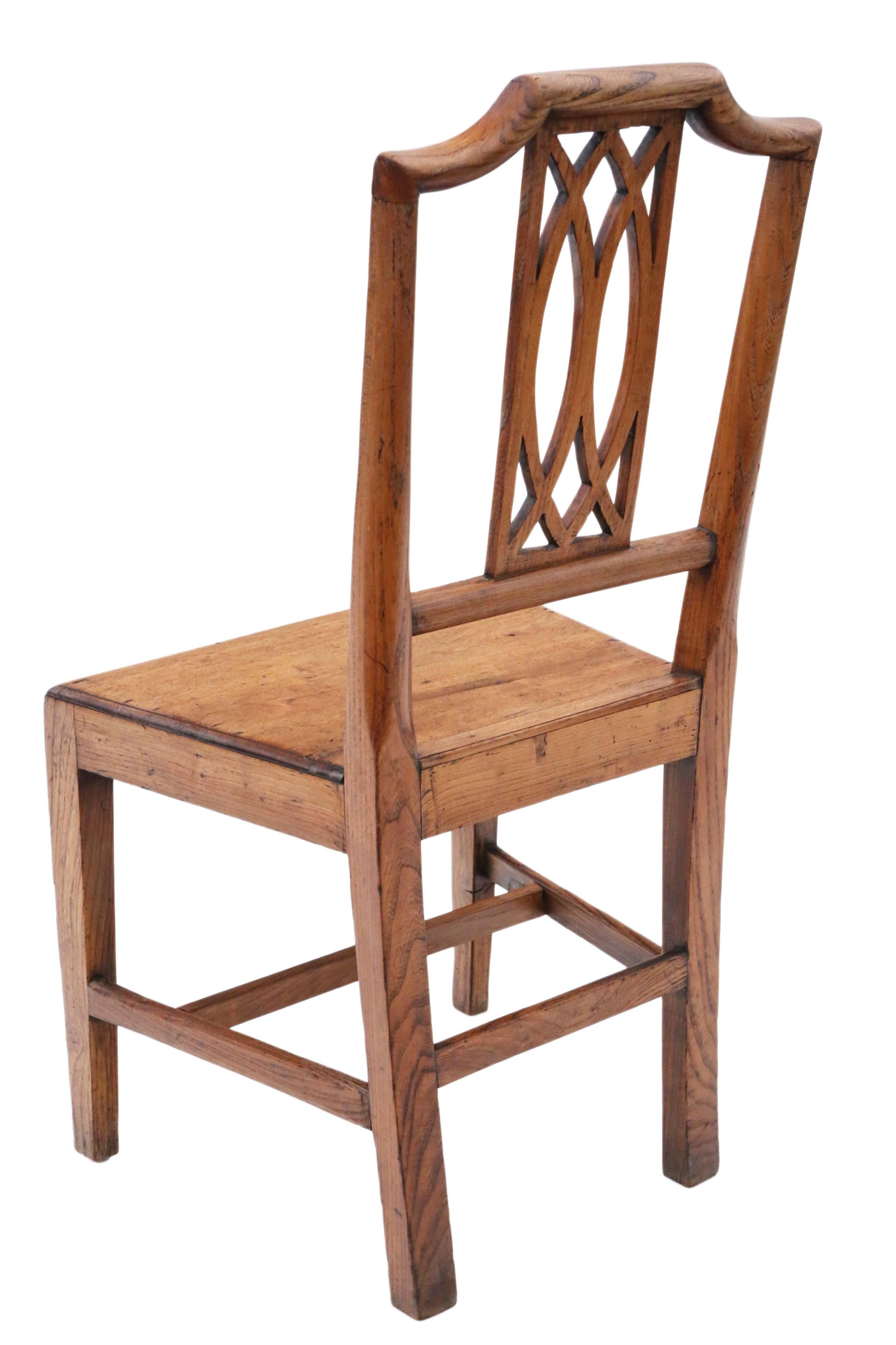 19th Century Elm Kitchen Dining Chairs: Set of 6 (5+1), Antique Quality For Sale 6