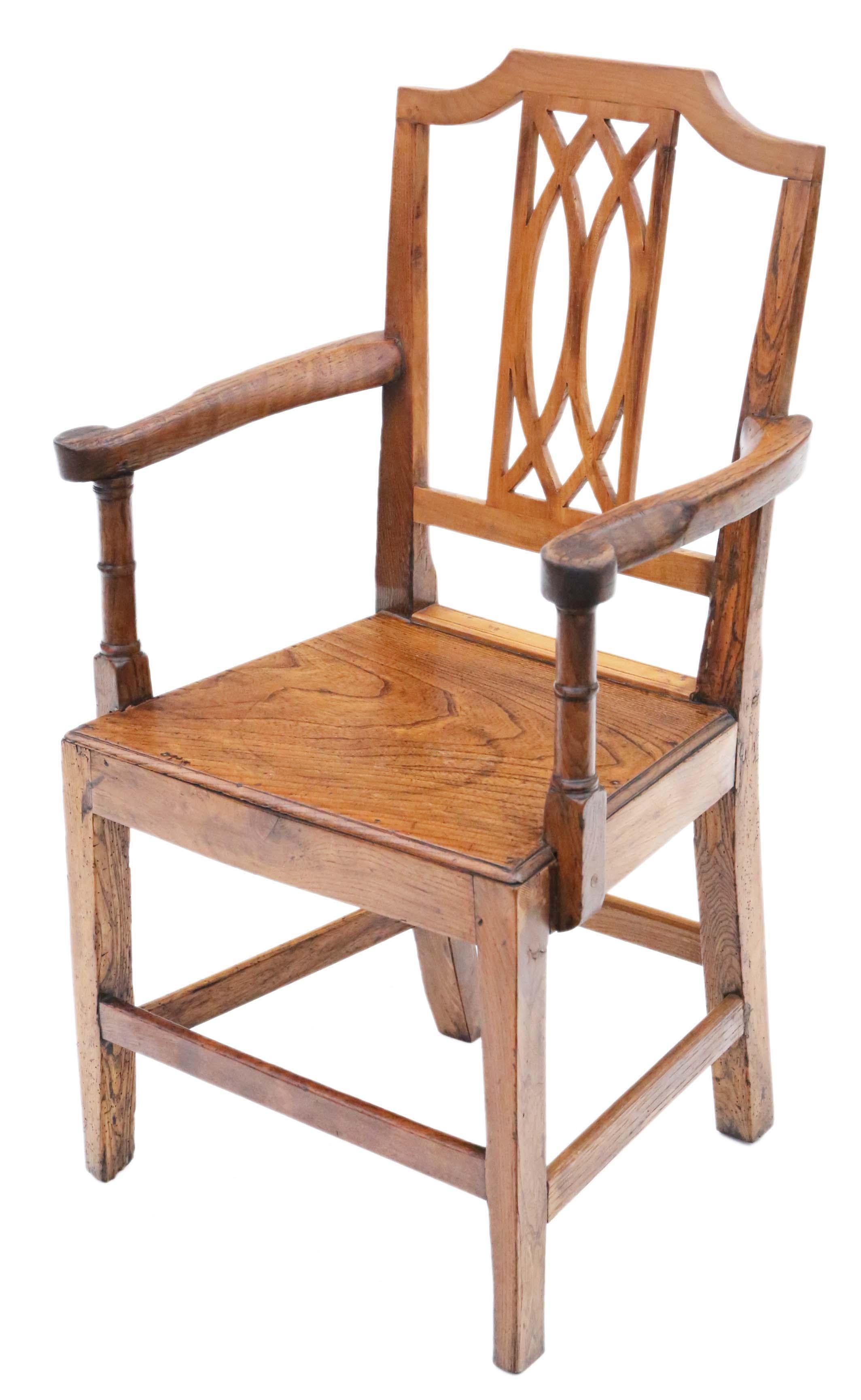 Wood 19th Century Elm Kitchen Dining Chairs: Set of 6 (5+1), Antique Quality For Sale