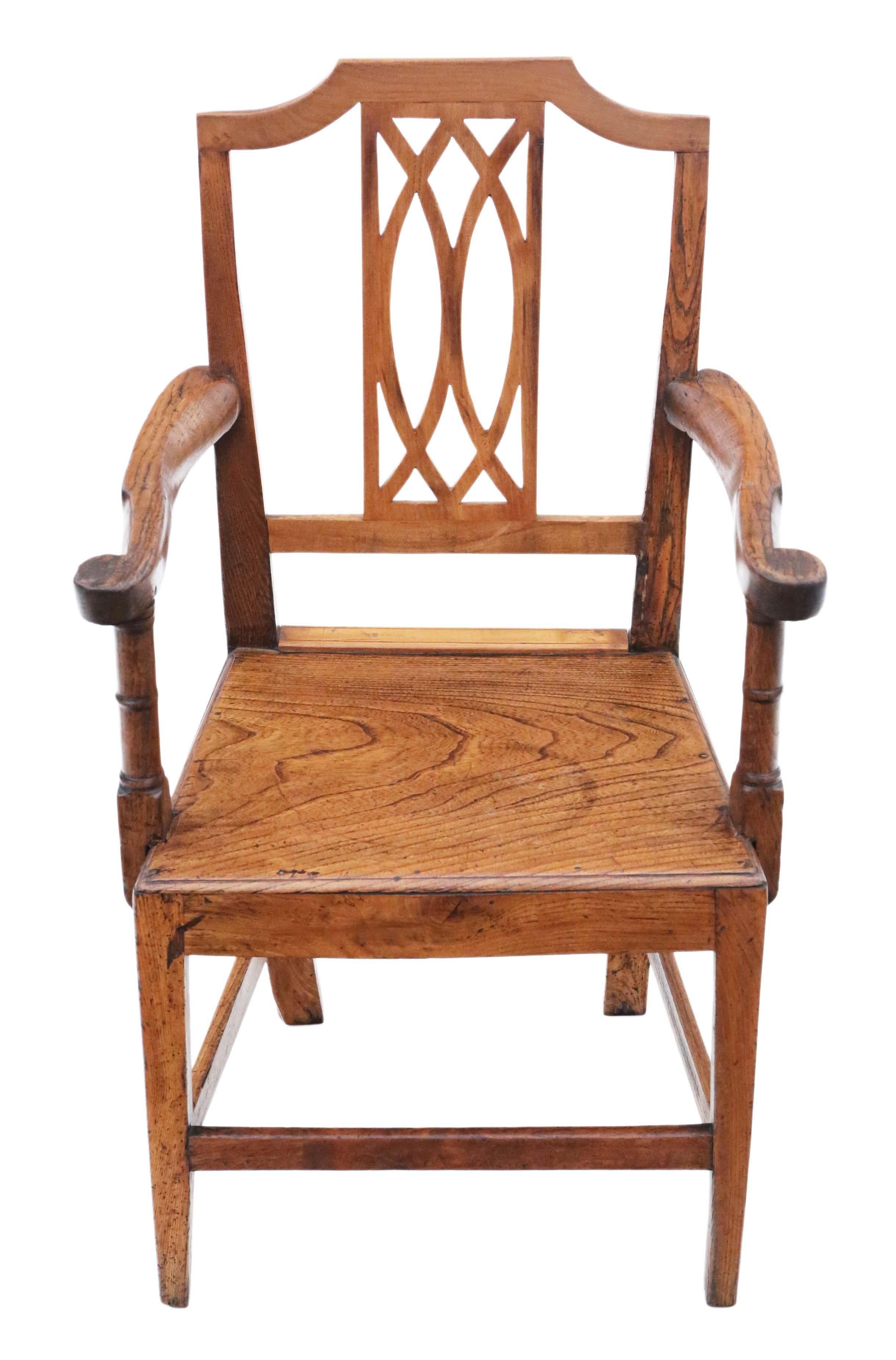 19th Century Elm Kitchen Dining Chairs: Set of 6 (5+1), Antique Quality For Sale 1