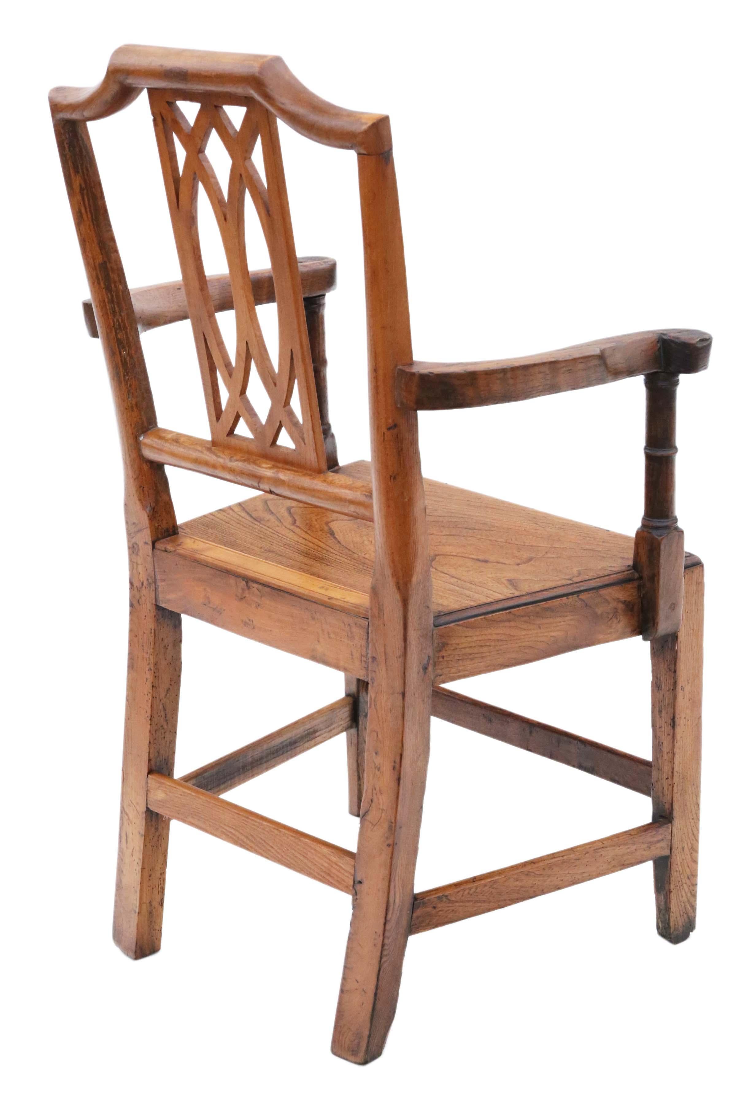 19th Century Elm Kitchen Dining Chairs: Set of 6 (5+1), Antique Quality For Sale 2