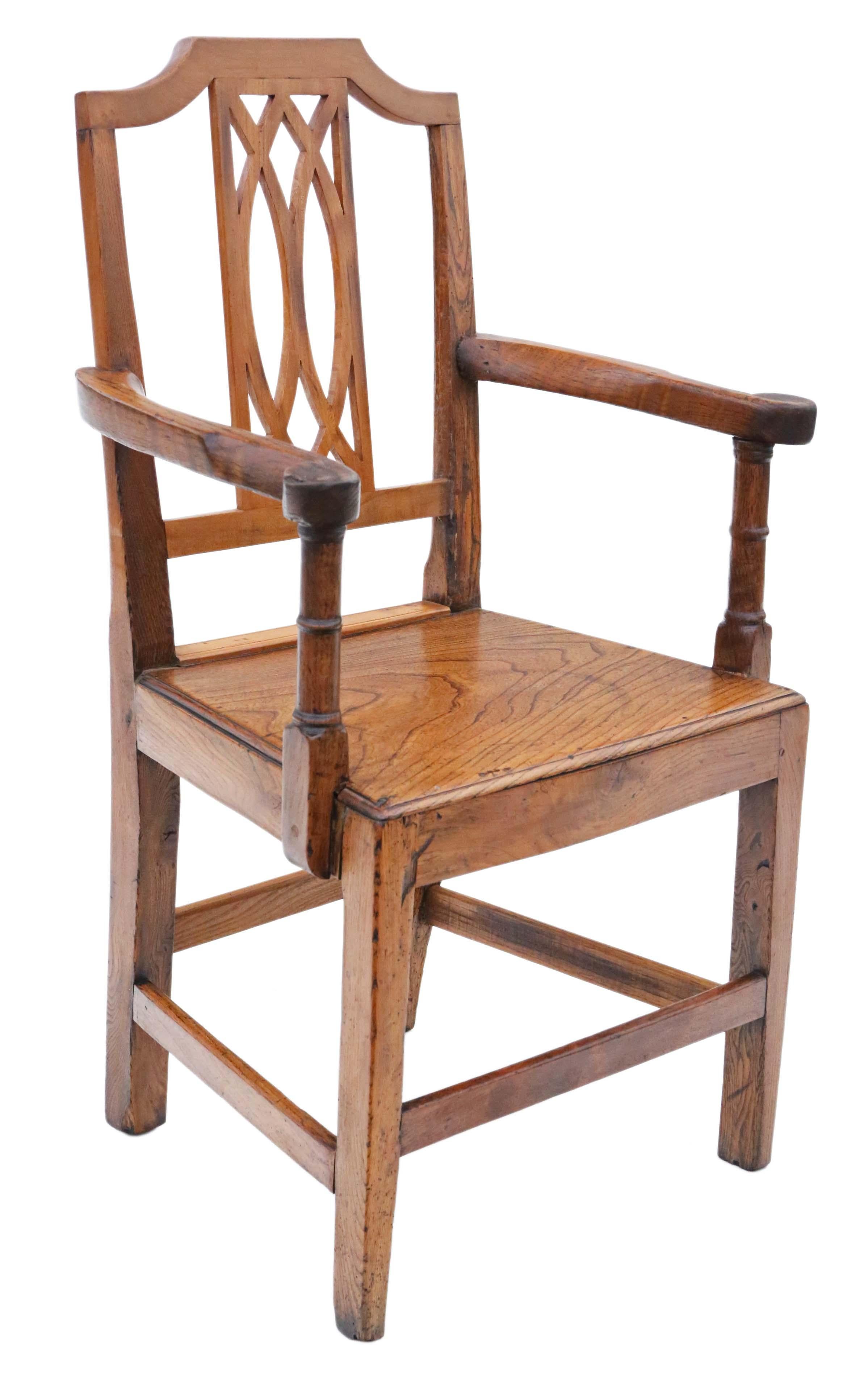19th Century Elm Kitchen Dining Chairs: Set of 6 (5+1), Antique Quality For Sale 3