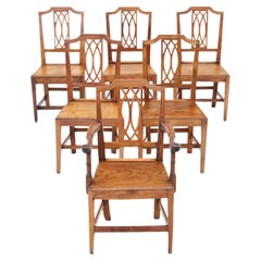 19th Century Elm Kitchen Dining Chairs: Set of 6 (5+1), Antique Quality
