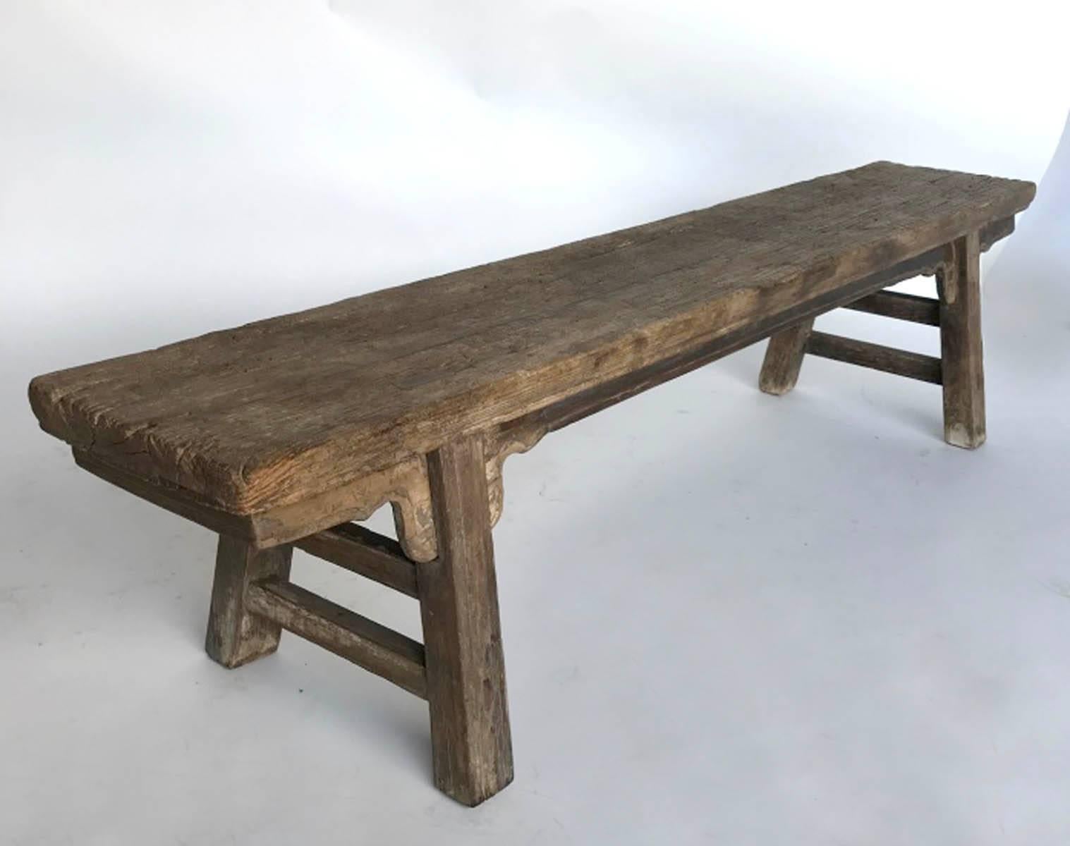 Qing 19th Century Elm Plank Bench