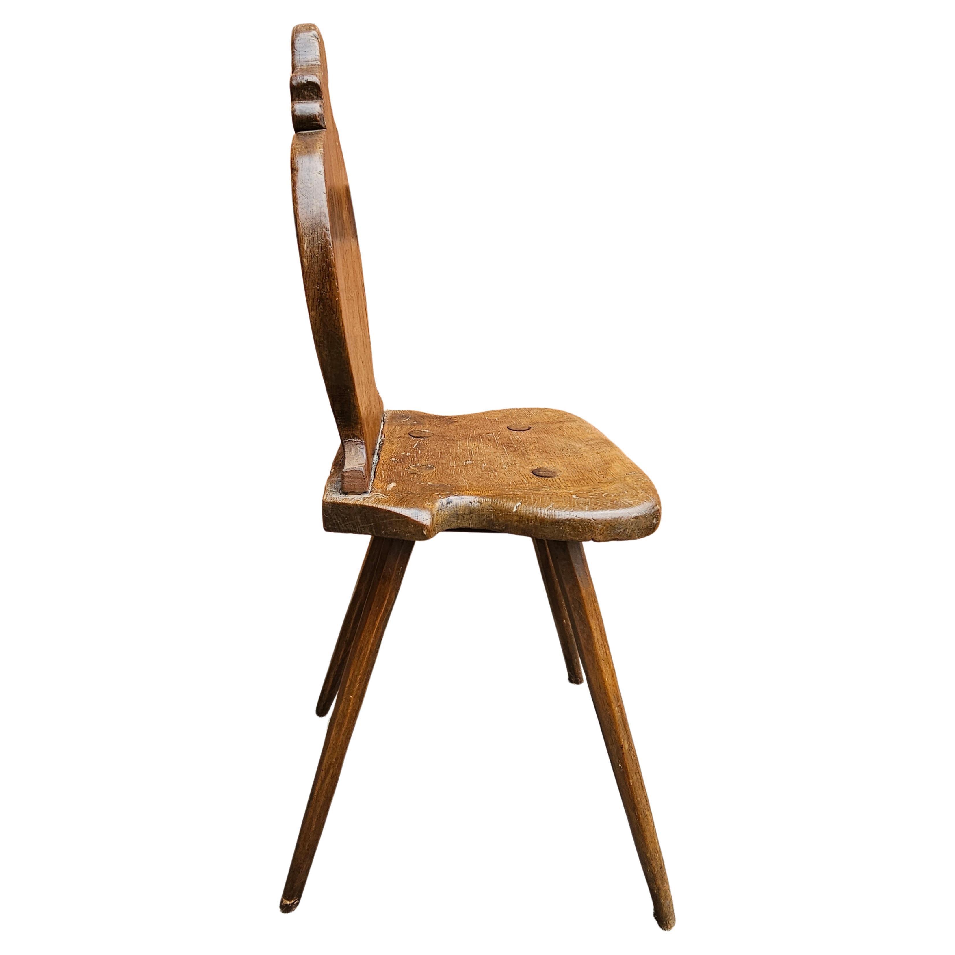 Hand-Crafted 19th Century Elm Swiss Alp Escabelle Chair For Sale