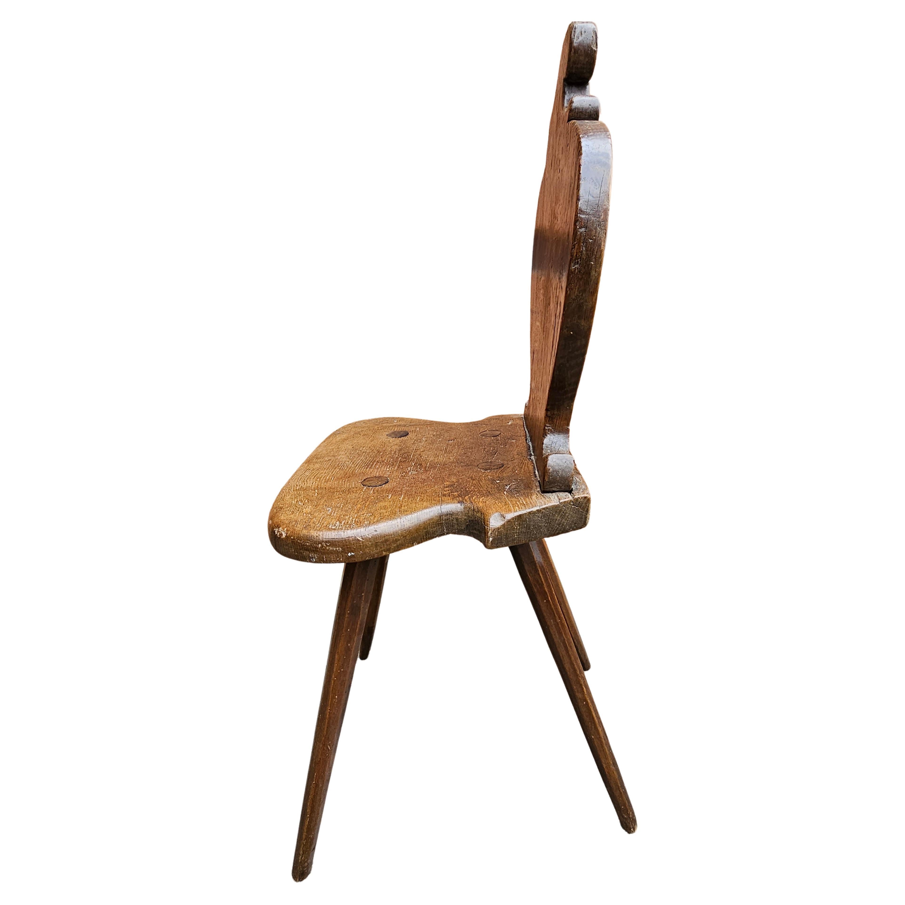19th Century Elm Swiss Alp Escabelle Chair For Sale 1