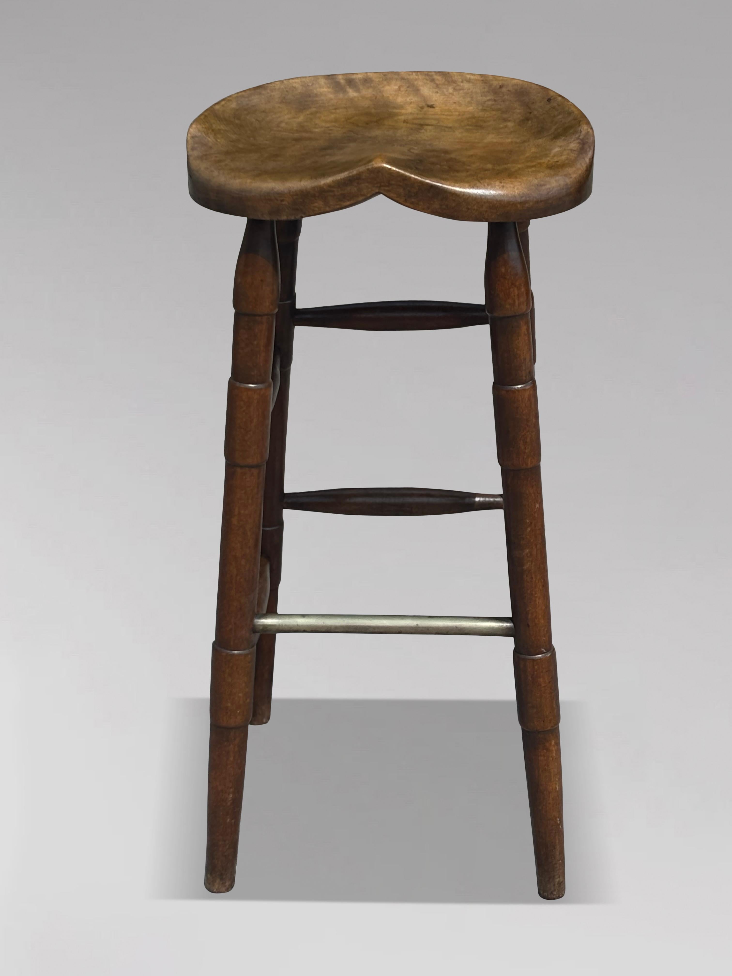 Late Victorian 19th Century Elm Tall Bar Saddle Seat Stool For Sale