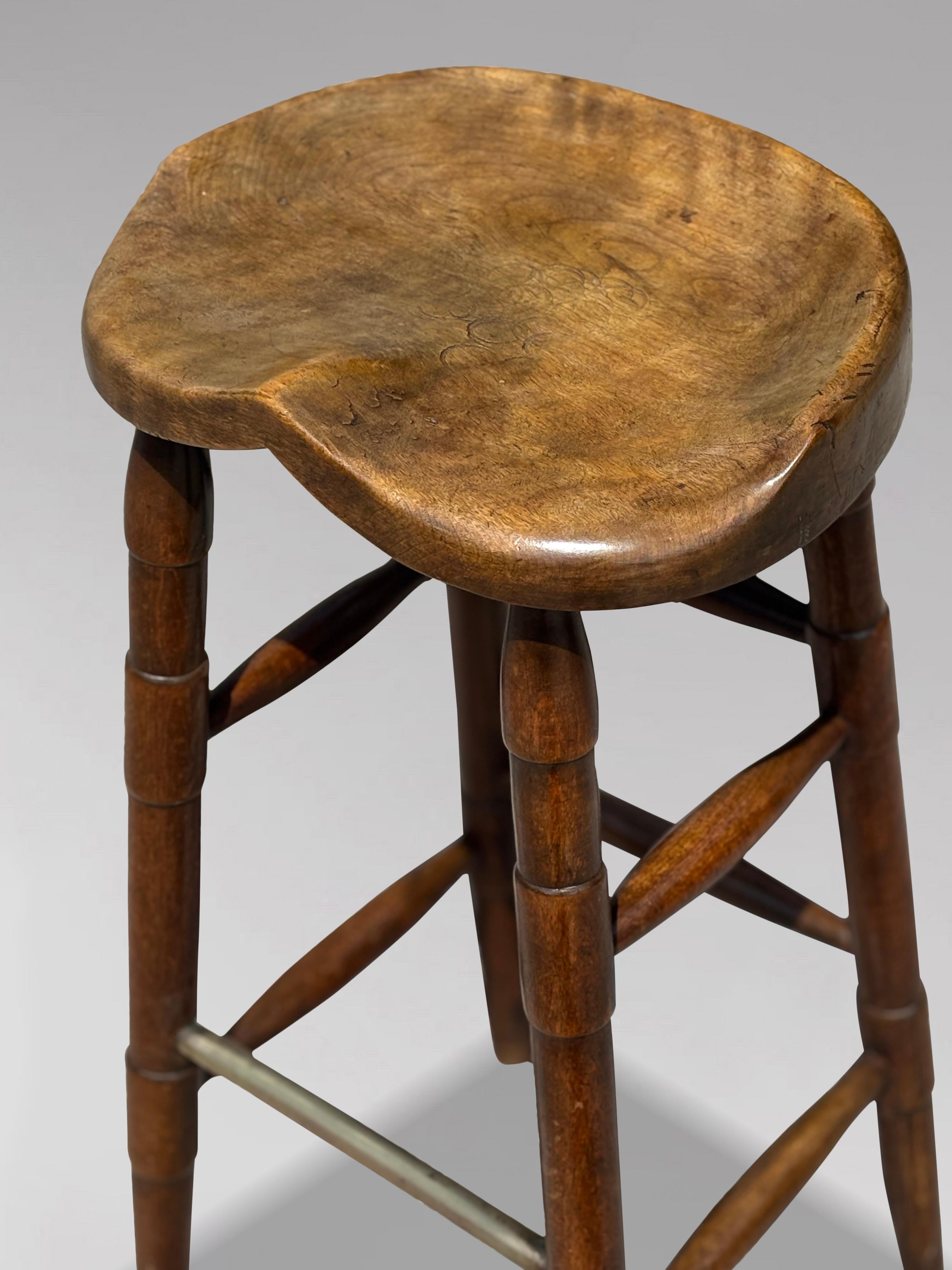 British 19th Century Elm Tall Bar Saddle Seat Stool For Sale
