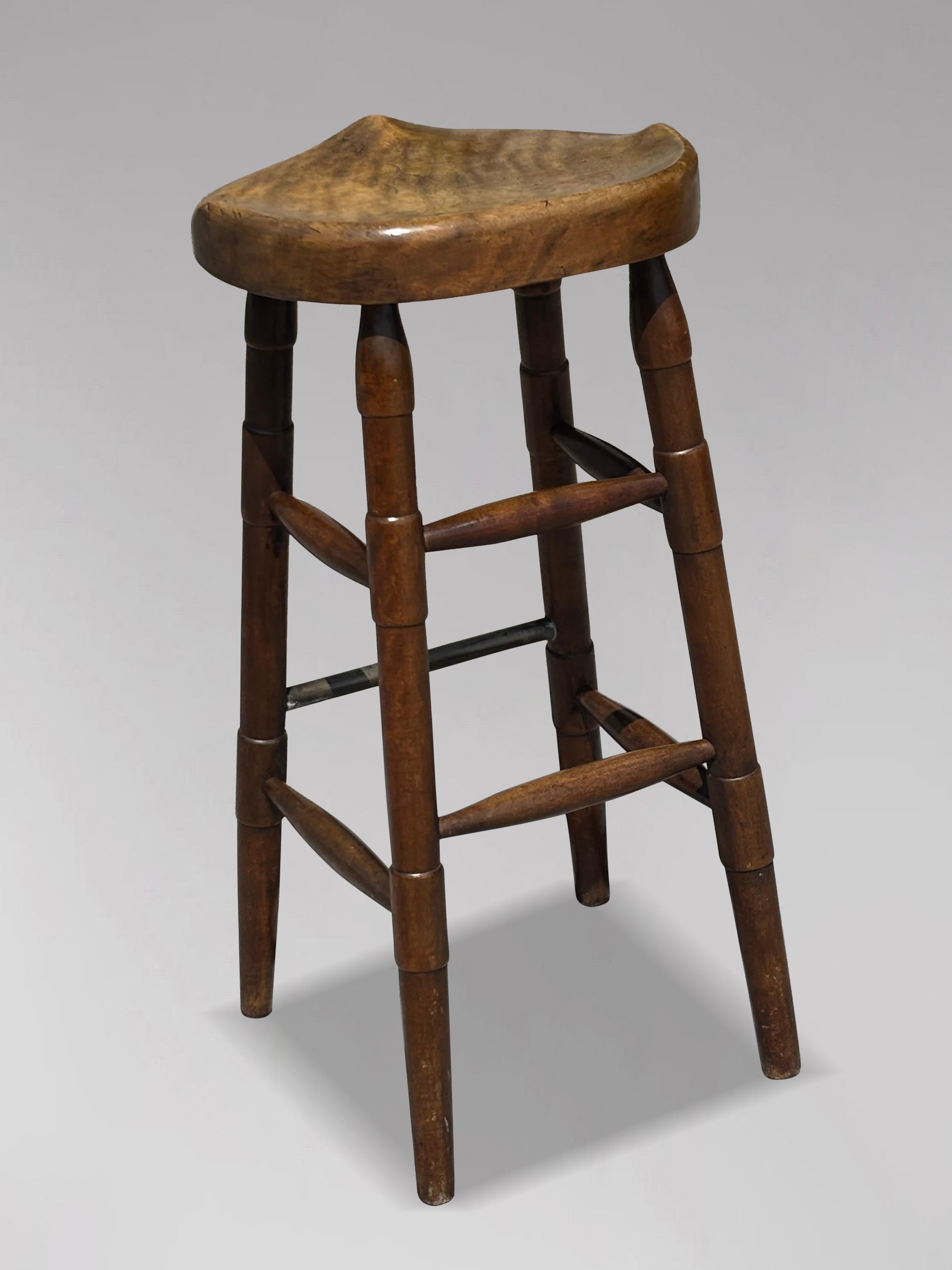 19th Century Elm Tall Bar Saddle Seat Stool For Sale 1