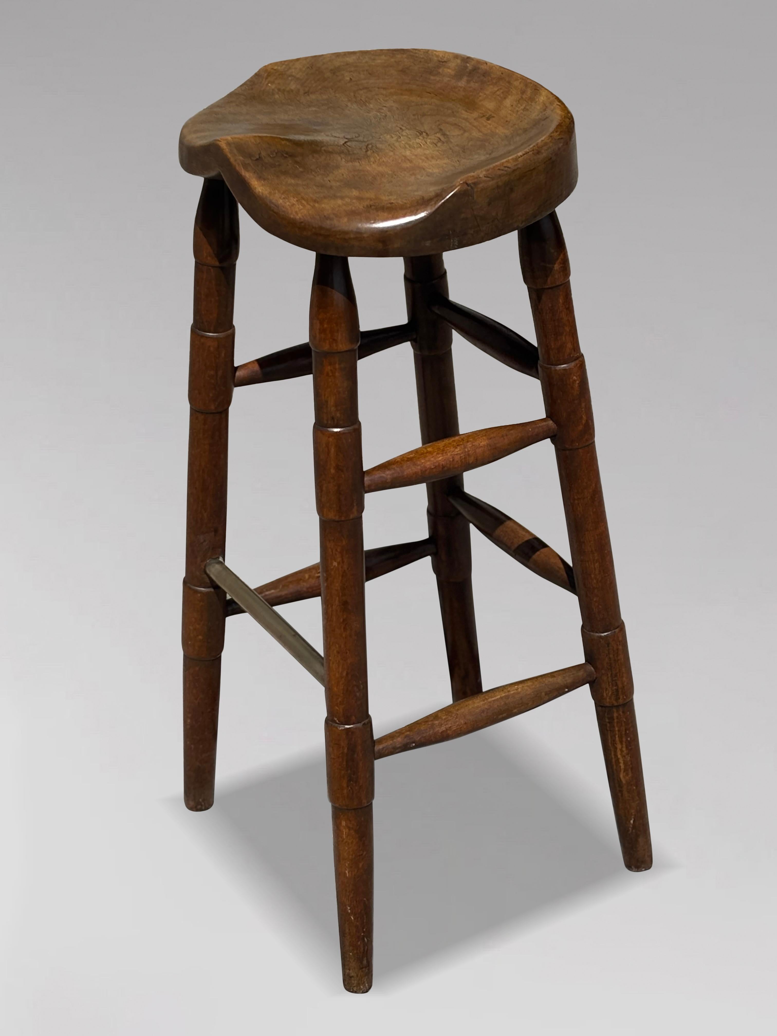 19th Century Elm Tall Bar Saddle Seat Stool For Sale 2
