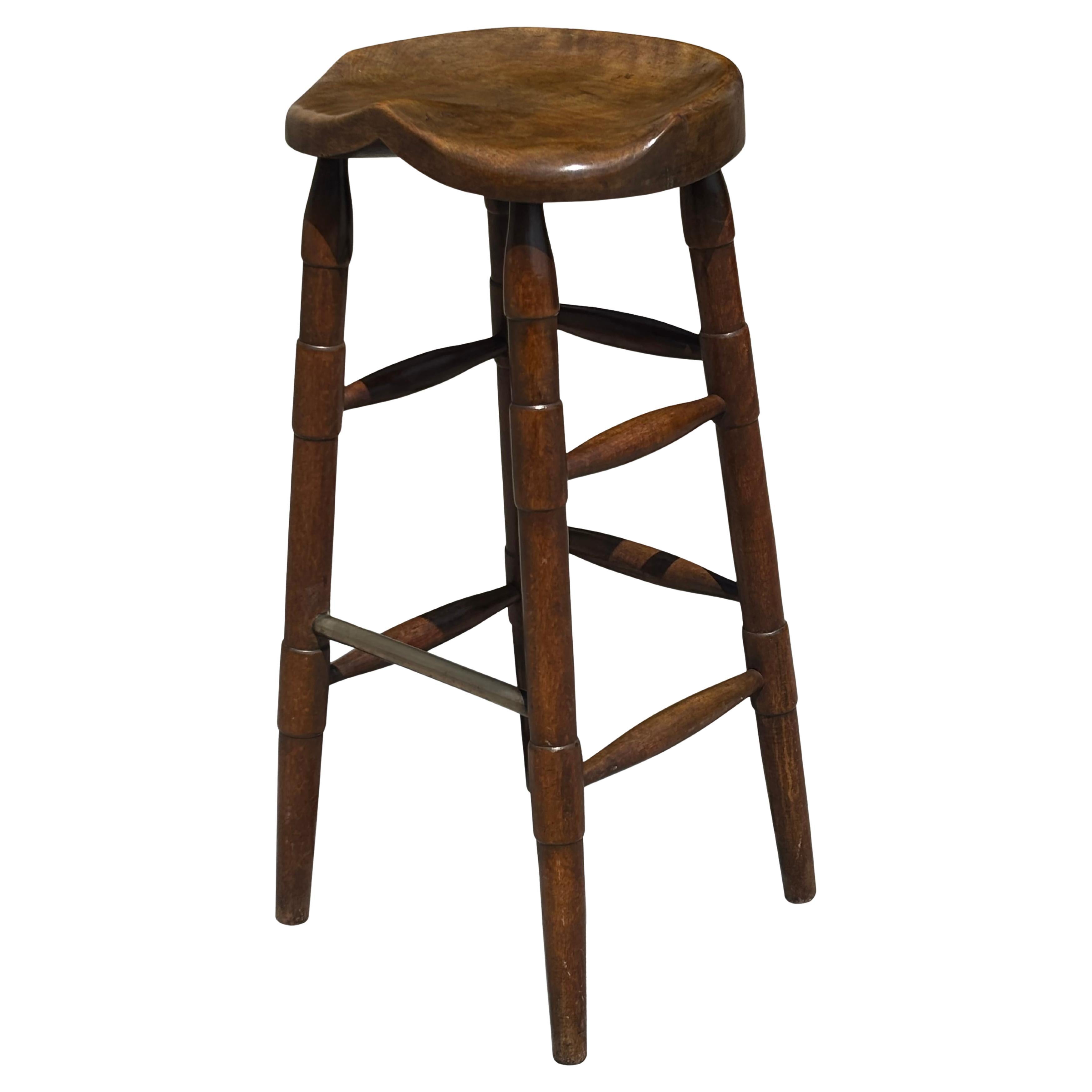 19th Century Elm Tall Bar Saddle Seat Stool For Sale