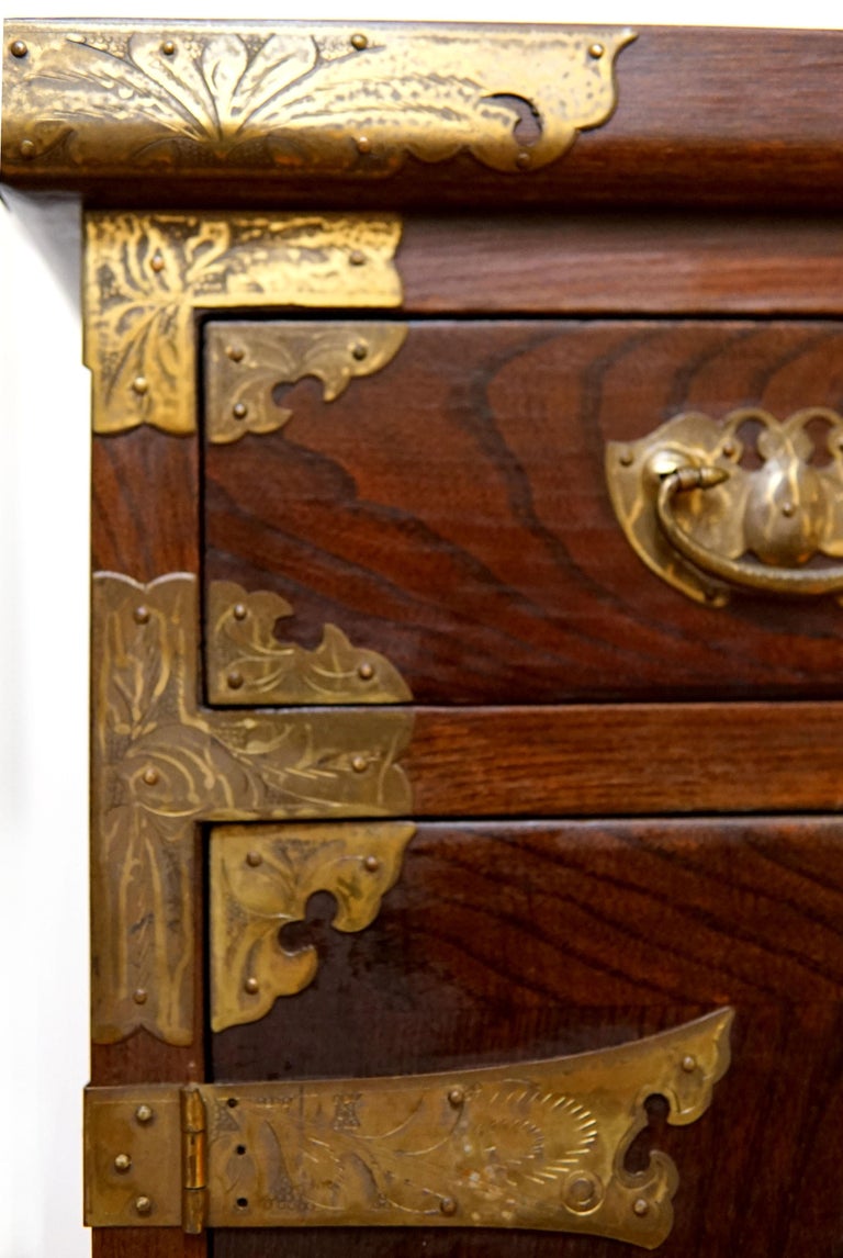 19th Century Elm Wood and Brass Korean Tansu Chest with Drawers For