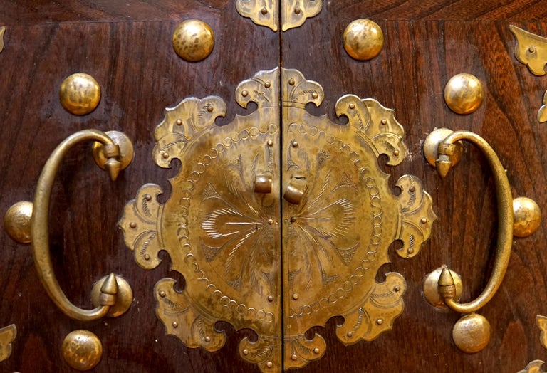 19th Century Elm Wood and Brass Korean Tansu Chest with Drawers For