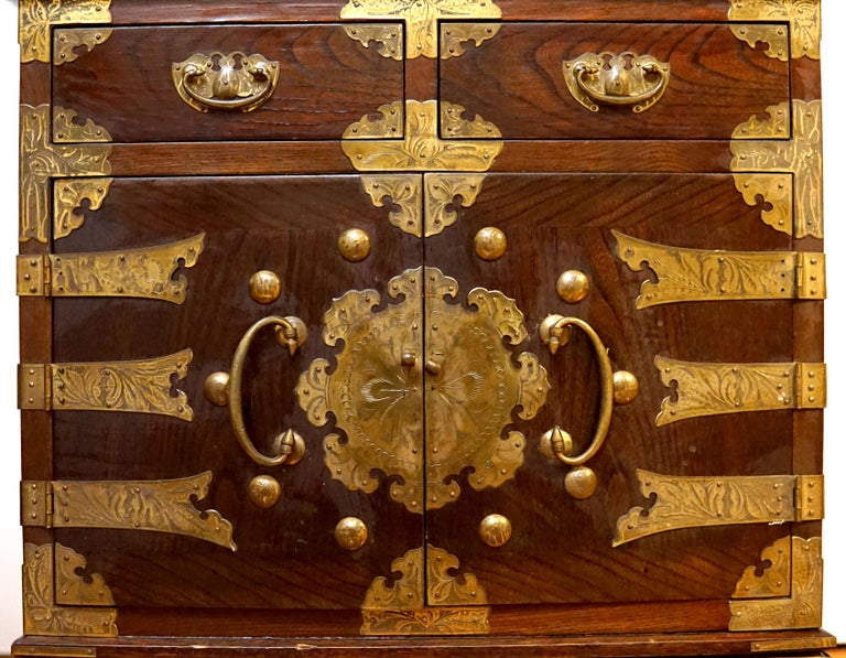 19th Century Elm Wood and Brass Korean Tansu Chest with Drawers For