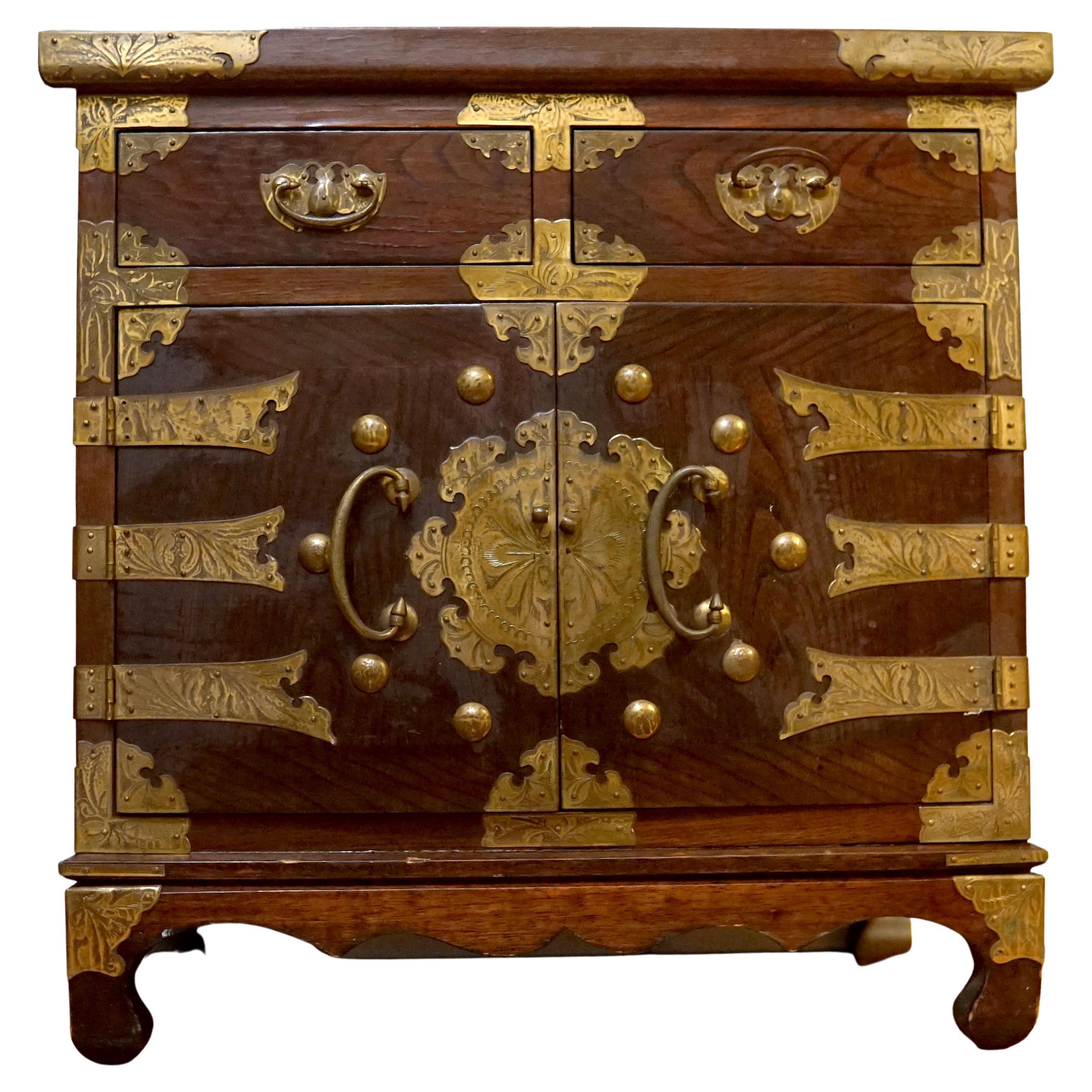 19th Century Elm Wood and Brass Korean Tansu Chest with Drawers