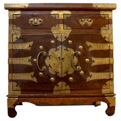 19th Century Elm Wood and Brass Korean Tansu Chest with Drawers
