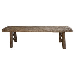 Antique 19th Century Elm Wood Bench