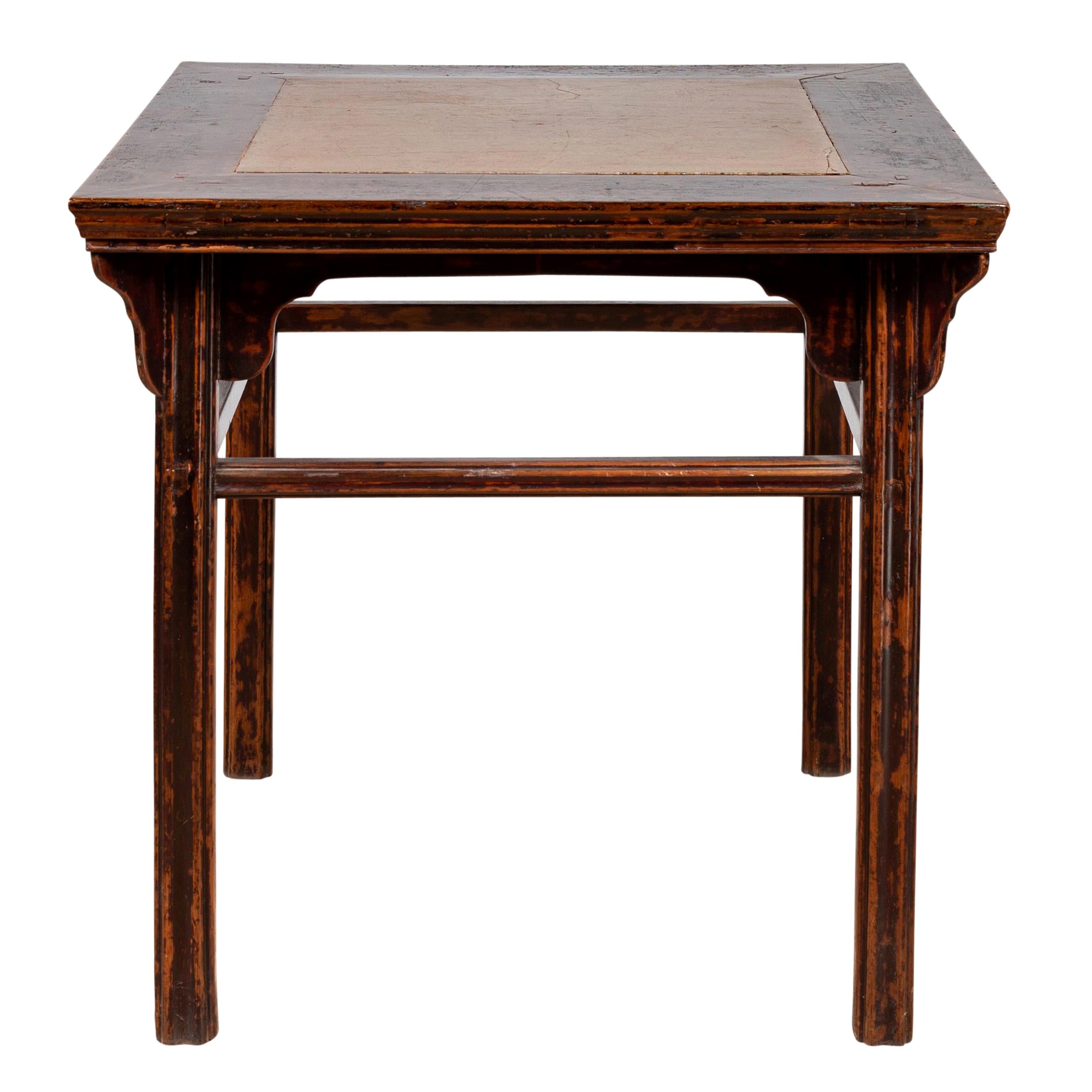 Table d'entrée centrale en bois d'Elmwood du 19ème siècle avec insertion de pierres de la Dynastie Ming