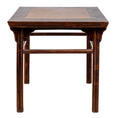 Antique 19th Century Elmwood Center Hall Table with Ming Dynasty Stone Inset