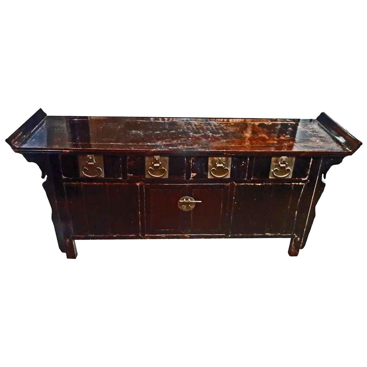 19th Century Elmwood Four-Drawer Console Cabinet