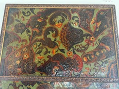 19th Century Embossed and Painted Leather Panel in the Baroque Taste in Frame