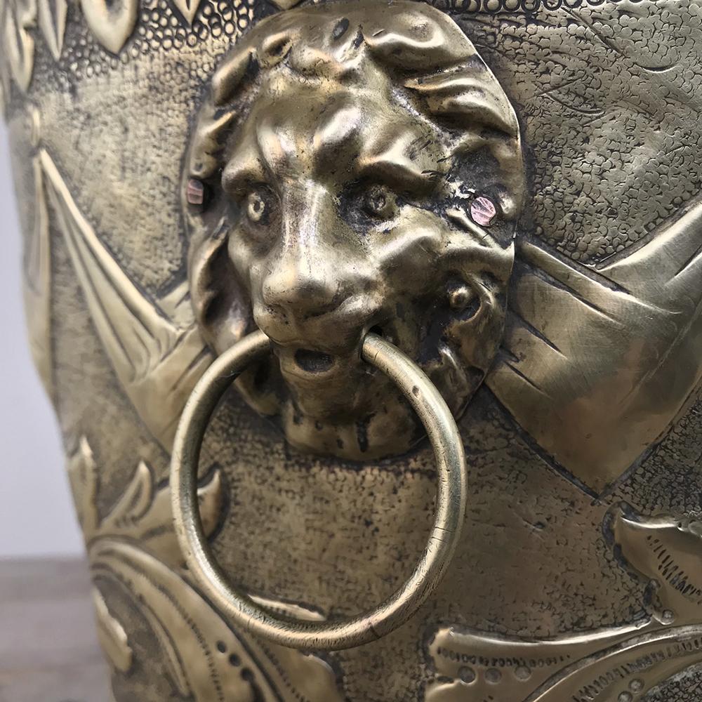 19th Century Embossed Brass Jardiniere In Good Condition In Dallas, TX