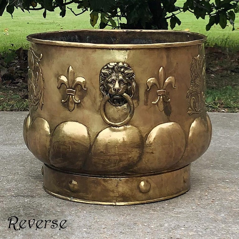 Louis XIII 19th Century Embossed Brass Jardiniere or Planter