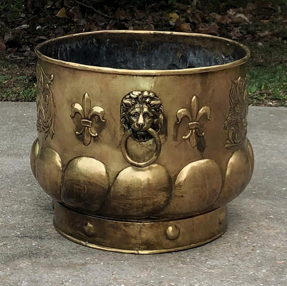 Français 19th Century Embossed Brass Jardiniere or Planter